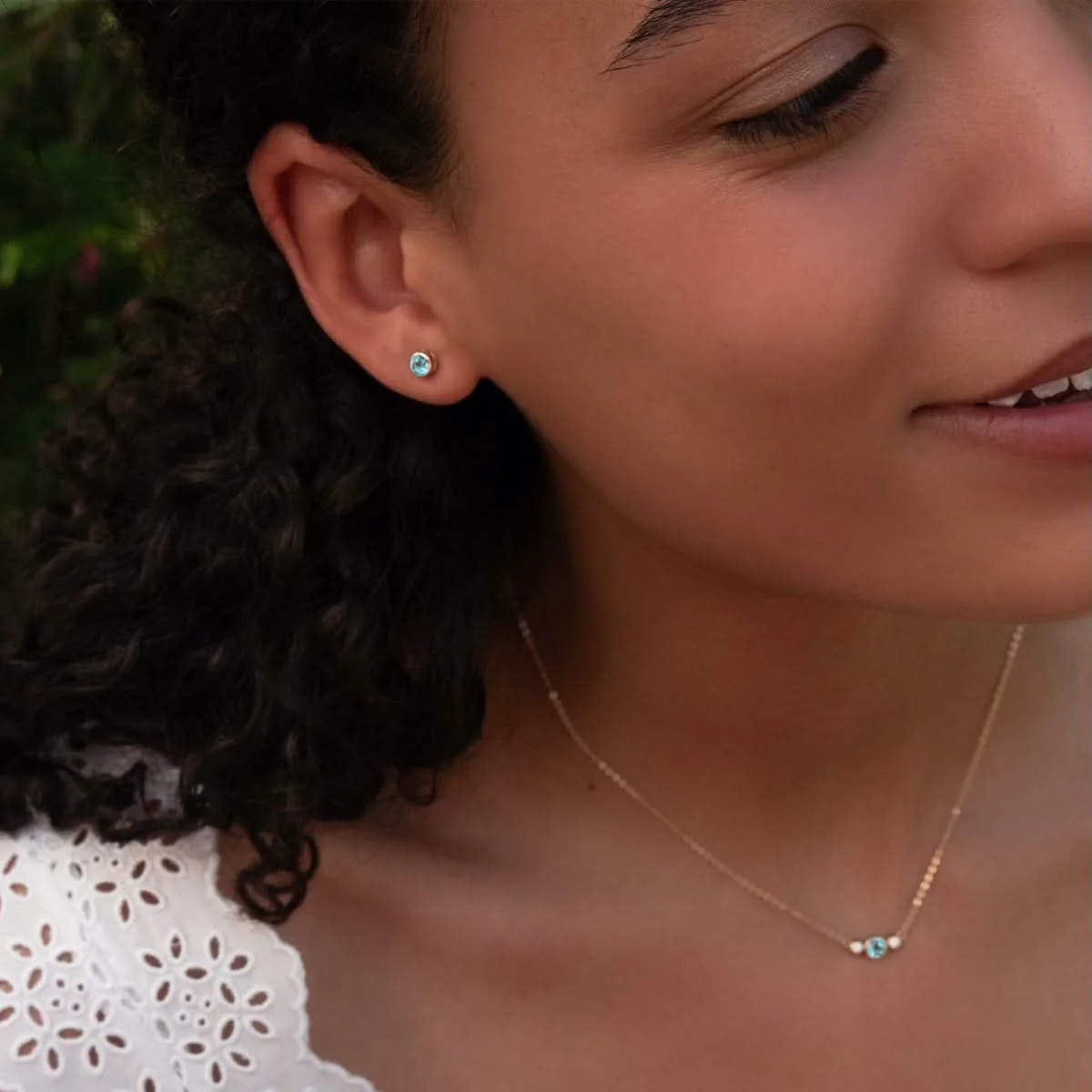 Barrington Nantucket Blue Topaz Stud Earrings in 14k Gold (December) - Image 2