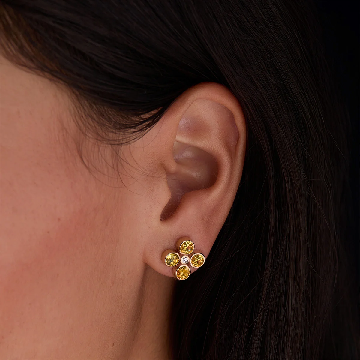 Barrington Quatrefoil Citrine & Diamond Earrings in 14k Gold (November) - Image 3