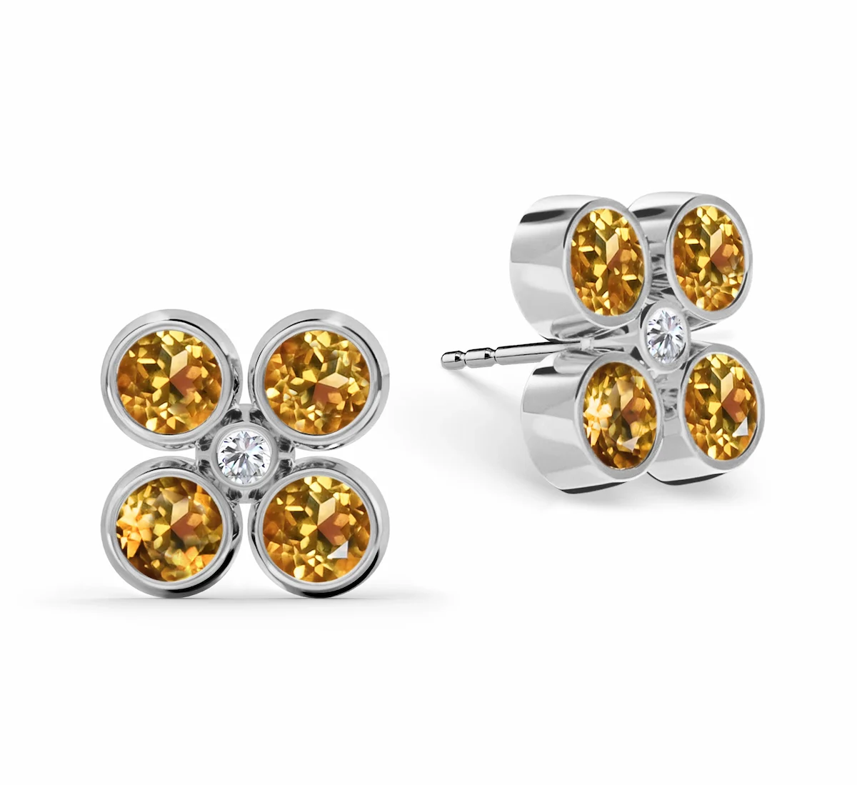 Barrington Quatrefoil Citrine & Diamond Earrings in 14k Gold (November) - Image 5