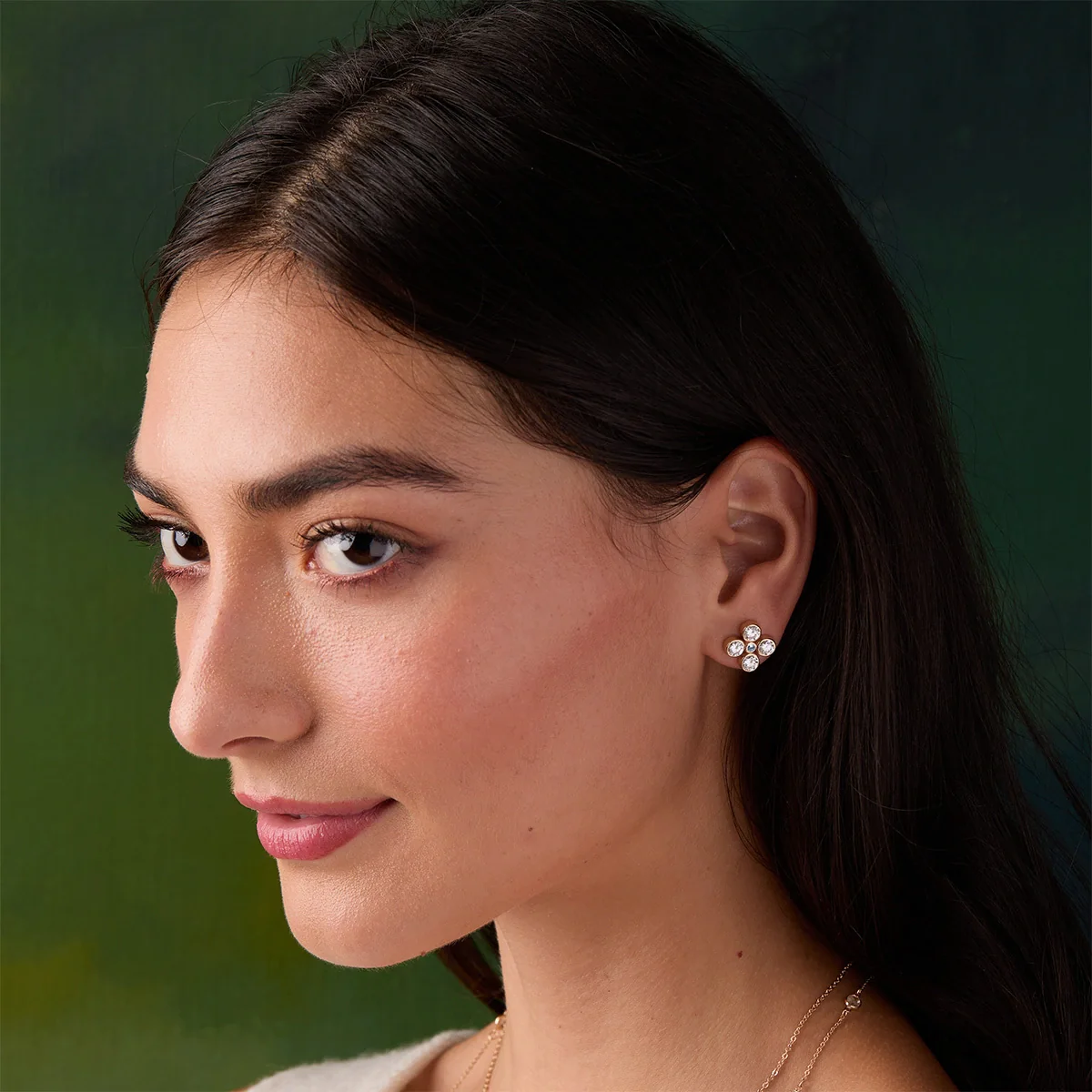Barrington Quatrefoil Diamond & Aquamarine Earrings in 14k Gold (March) - Image 2