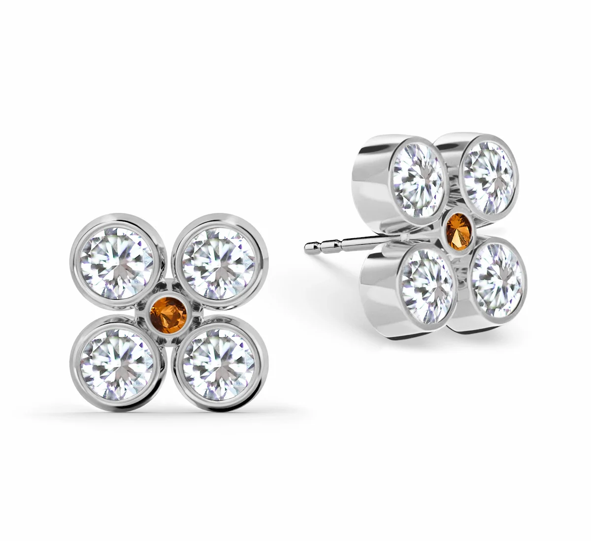 Barrington Quatrefoil Diamond & Citrine Earrings in 14k Gold (November) - Image 5