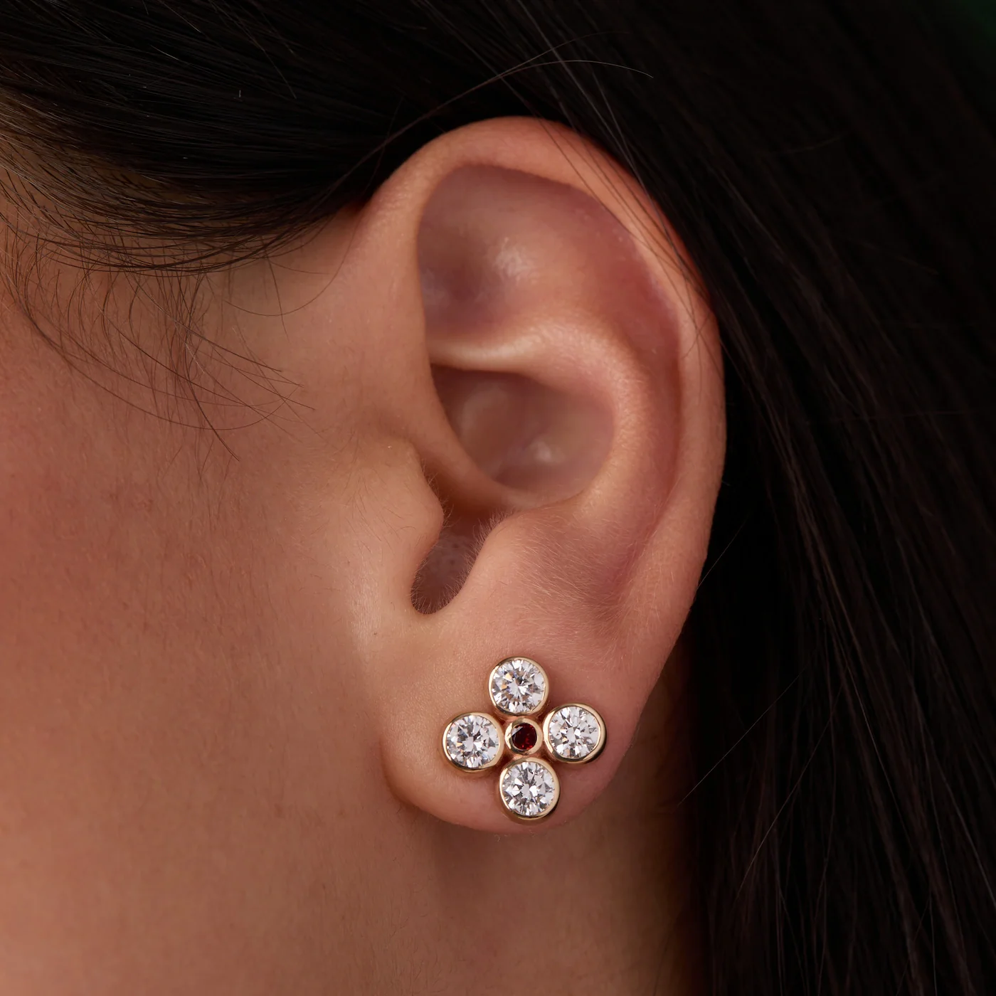 Barrington Quatrefoil Diamond & Garnet Earrings in 14k Gold (January) - Image 3