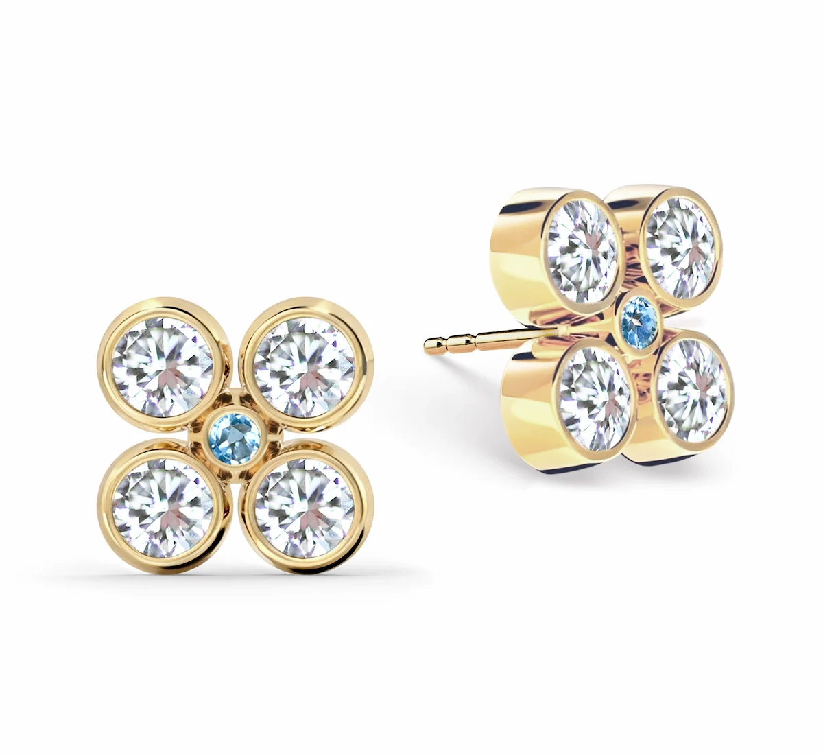 Barrington Quatrefoil Diamond & Nantucket Blue Topaz Earrings in 14k Gold (December)
