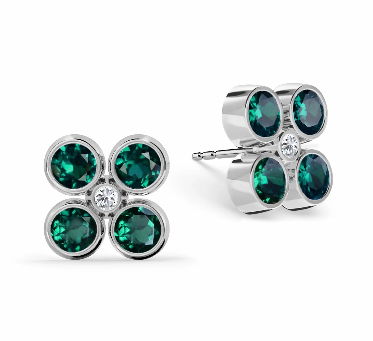 Barrington Quatrefoil Emerald & Diamond Earrings in 14k Gold (May) - Image 5
