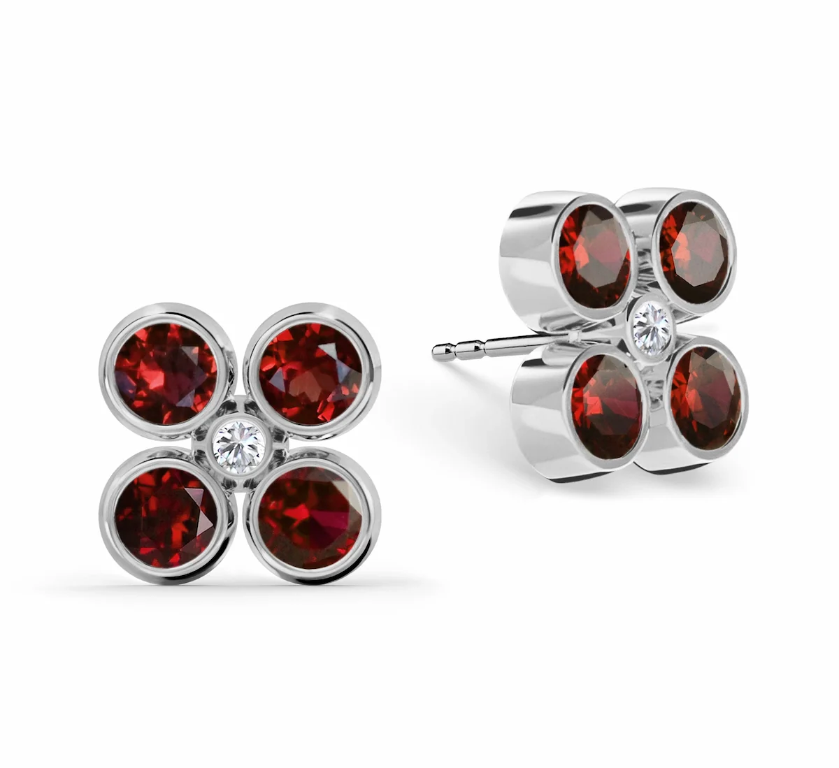 Barrington Quatrefoil Garnet & Diamond Earrings in 14k Gold (January) - Image 5