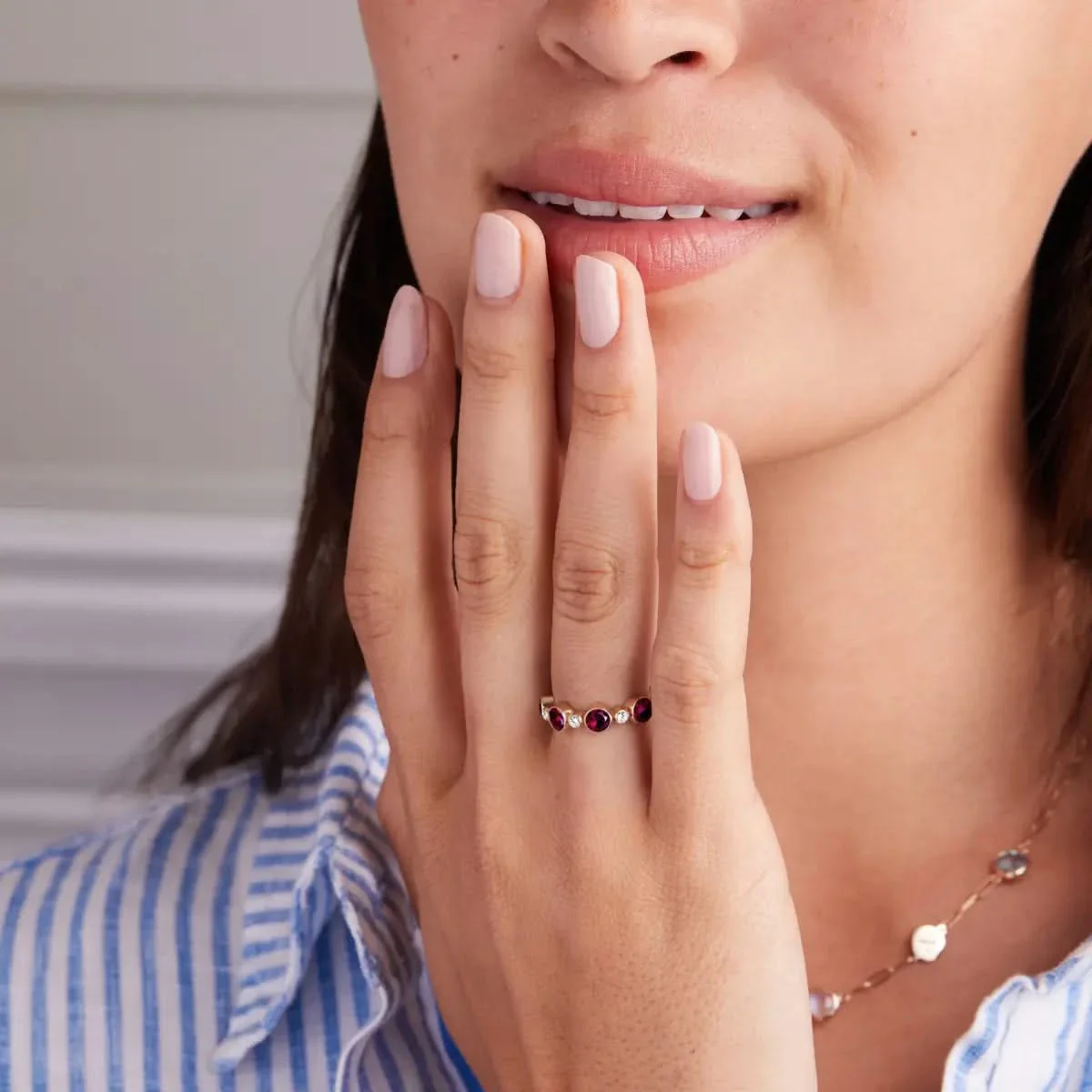 Barrington Ruby Band Ring with Diamonds in 14k Gold (July) - Image 2