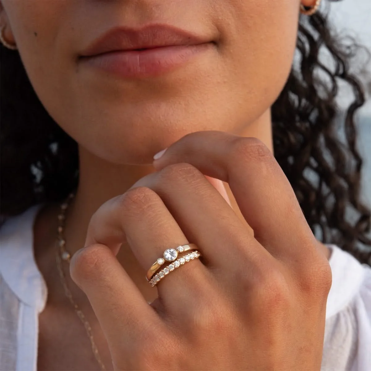 Barrington White Topaz Ring with Diamond Side Stones in 14k Gold (April) - Image 3