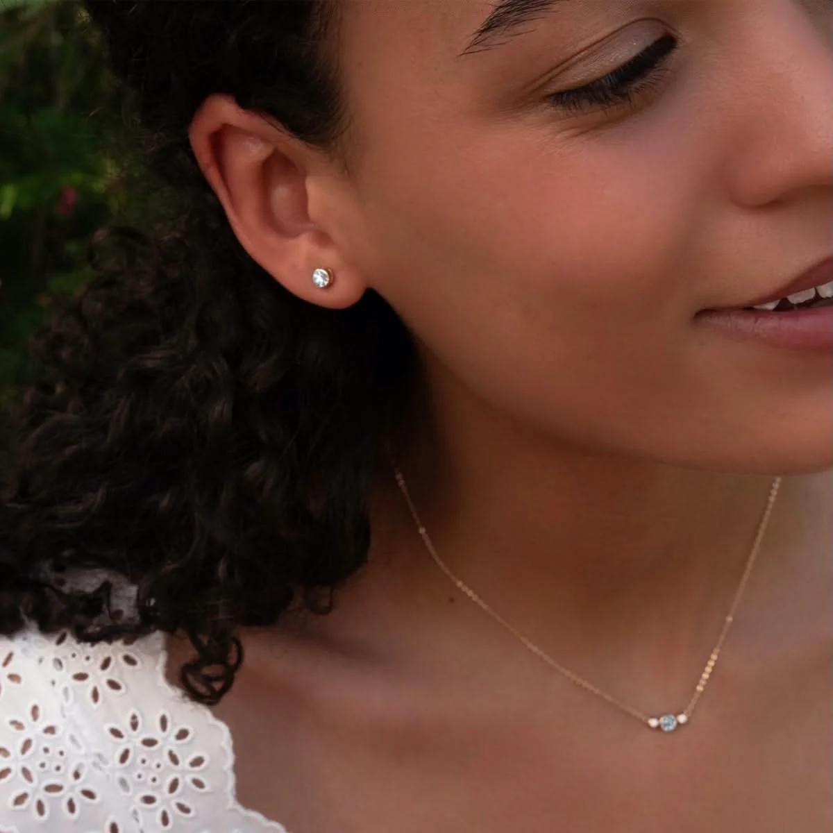Barrington White Topaz Stud Earrings in 14k Gold (April) - Image 2