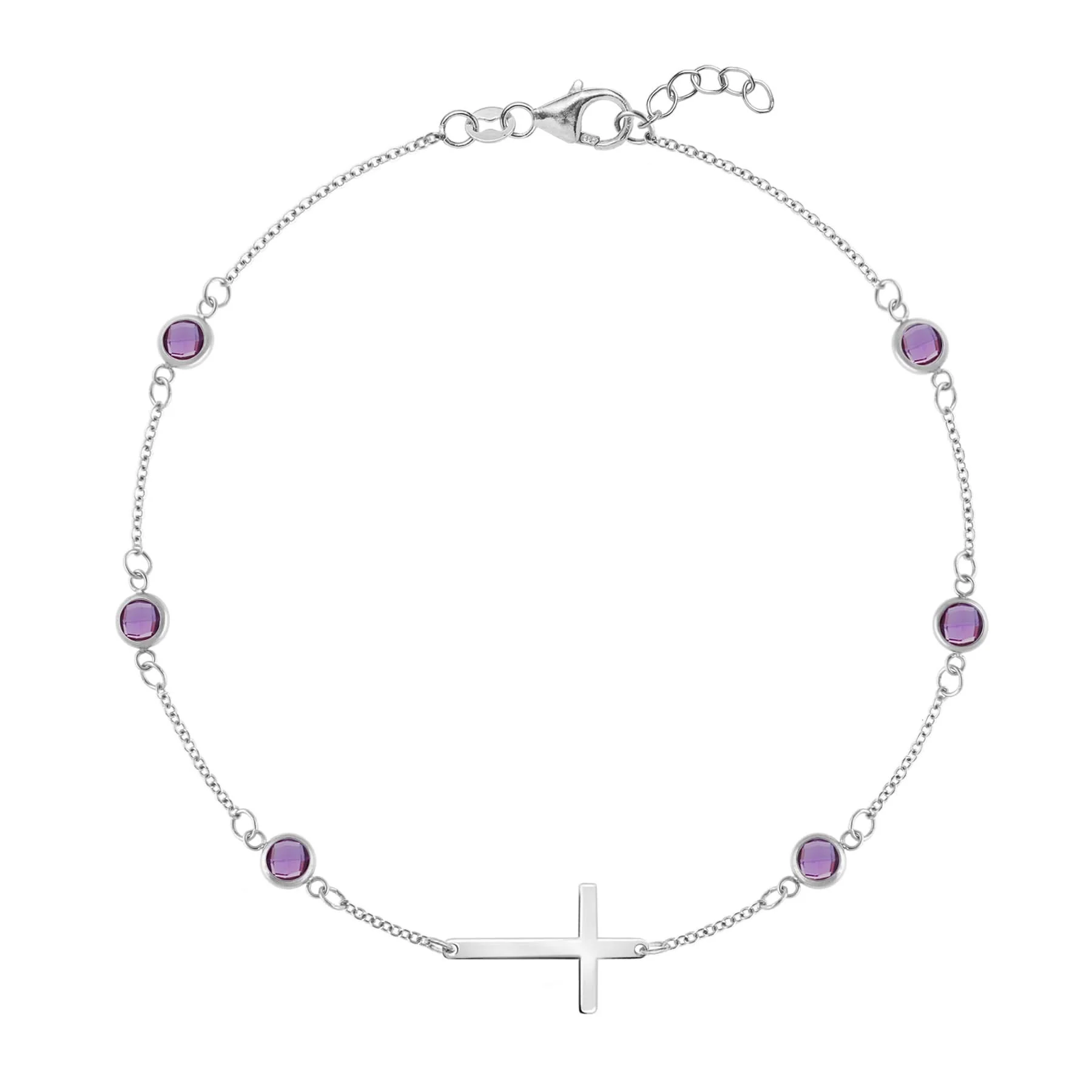 Bayberry Amethyst Birthstone Cross Bracelet in 14k Gold (February) - Image 5