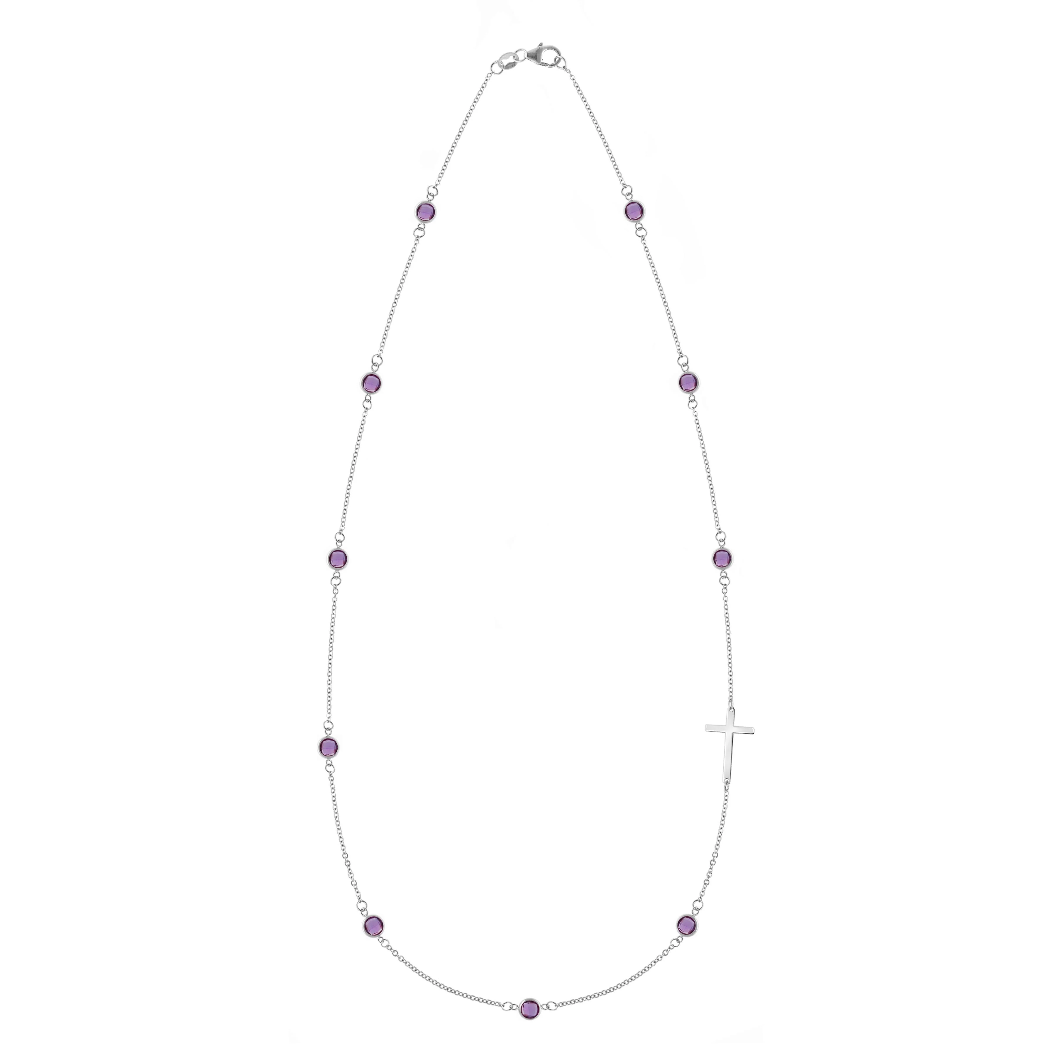 Bayberry Amethyst Birthstone Cross Necklace in 14k Gold (February) - Image 5