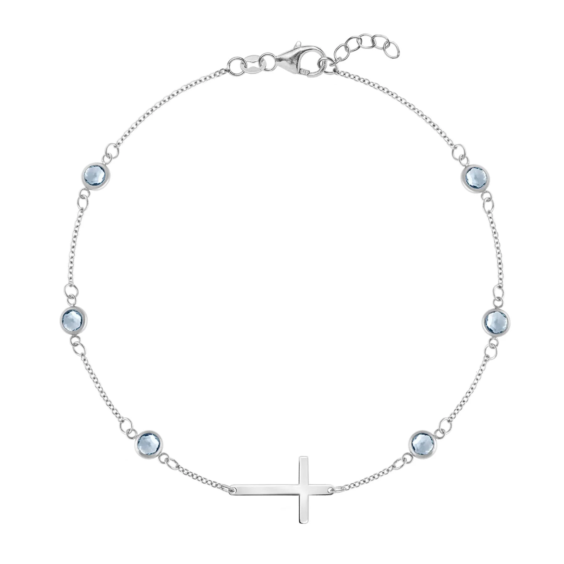 Bayberry Aquamarine Birthstone Cross Bracelet in 14k Gold (March) - Image 5