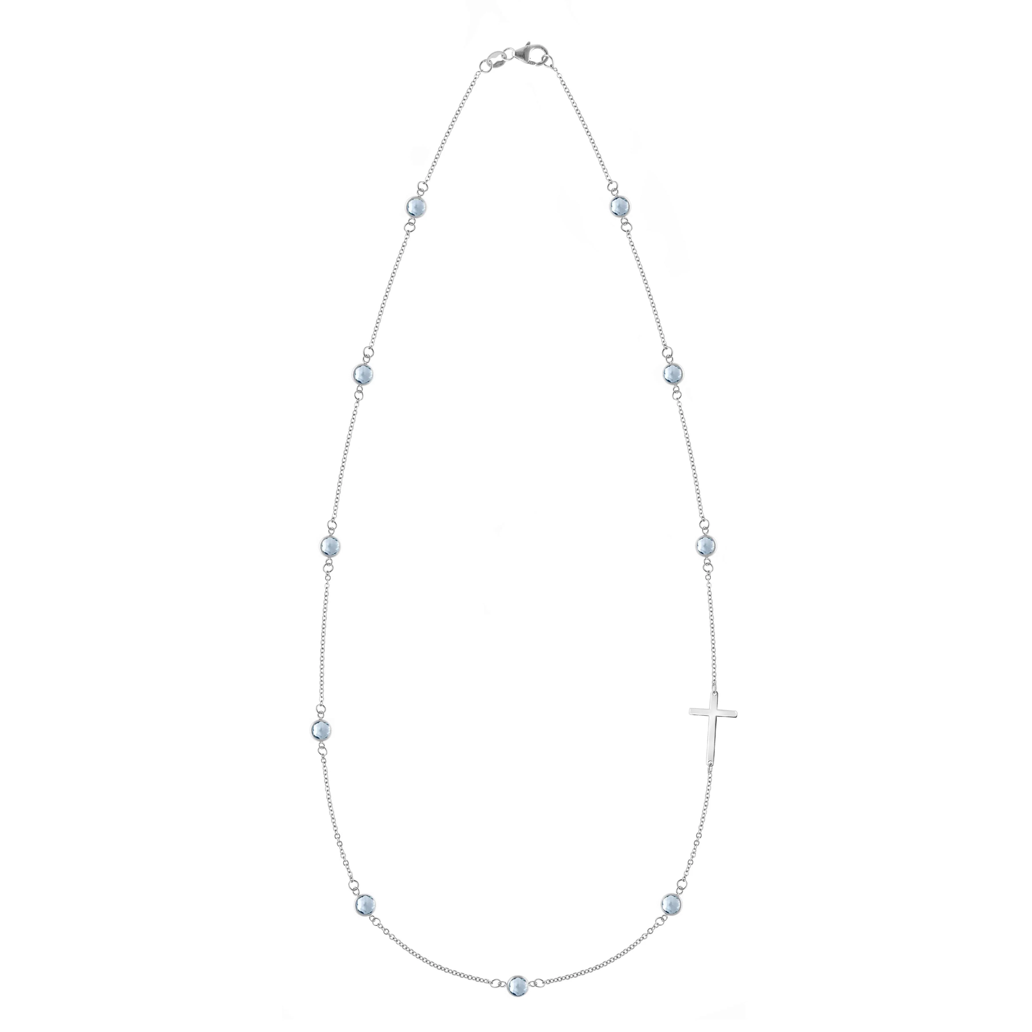 Bayberry Aquamarine Birthstone Cross Necklace in 14k Gold (March) - Image 5