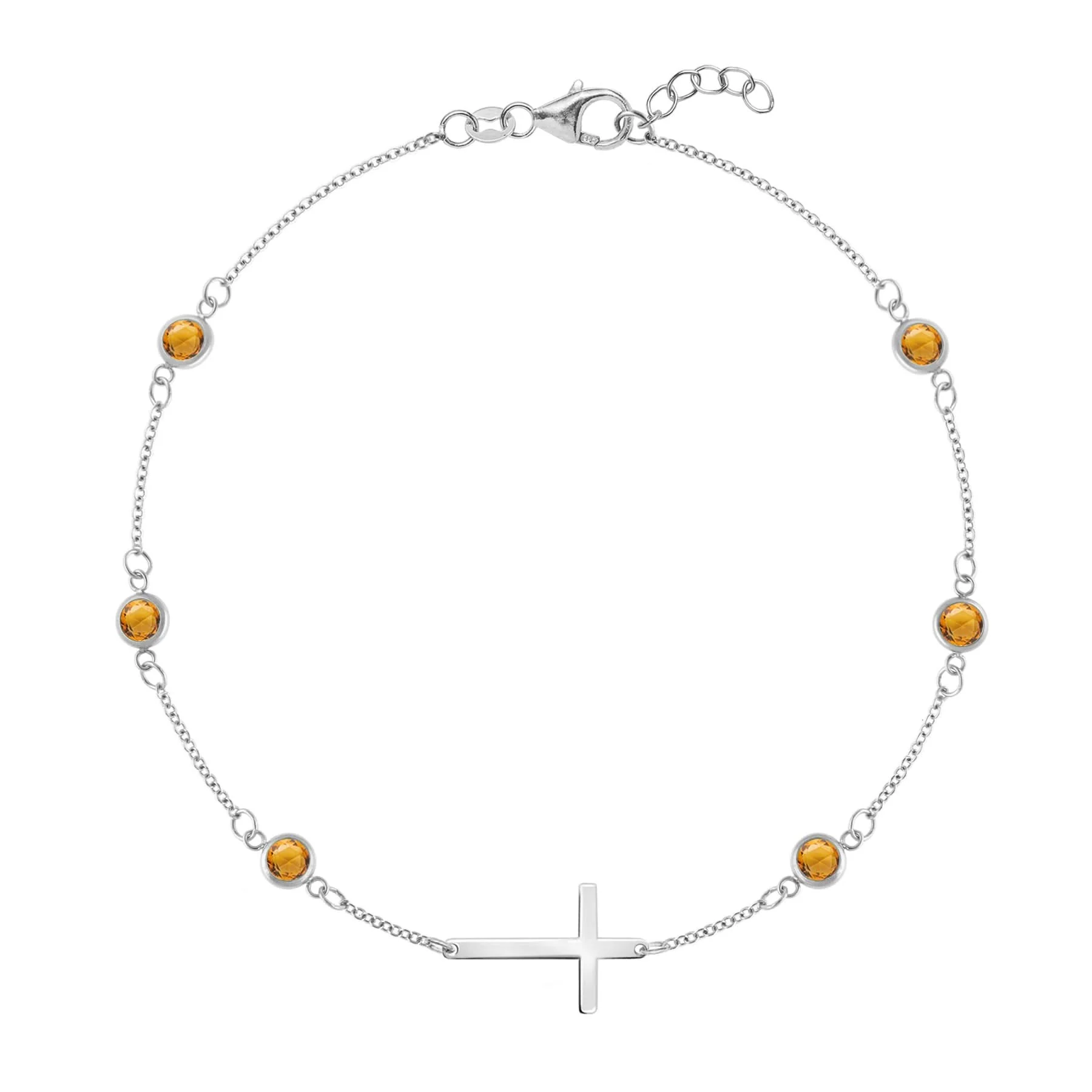 Bayberry Citrine Birthstone Cross Bracelet in 14k Gold (November) - Image 5