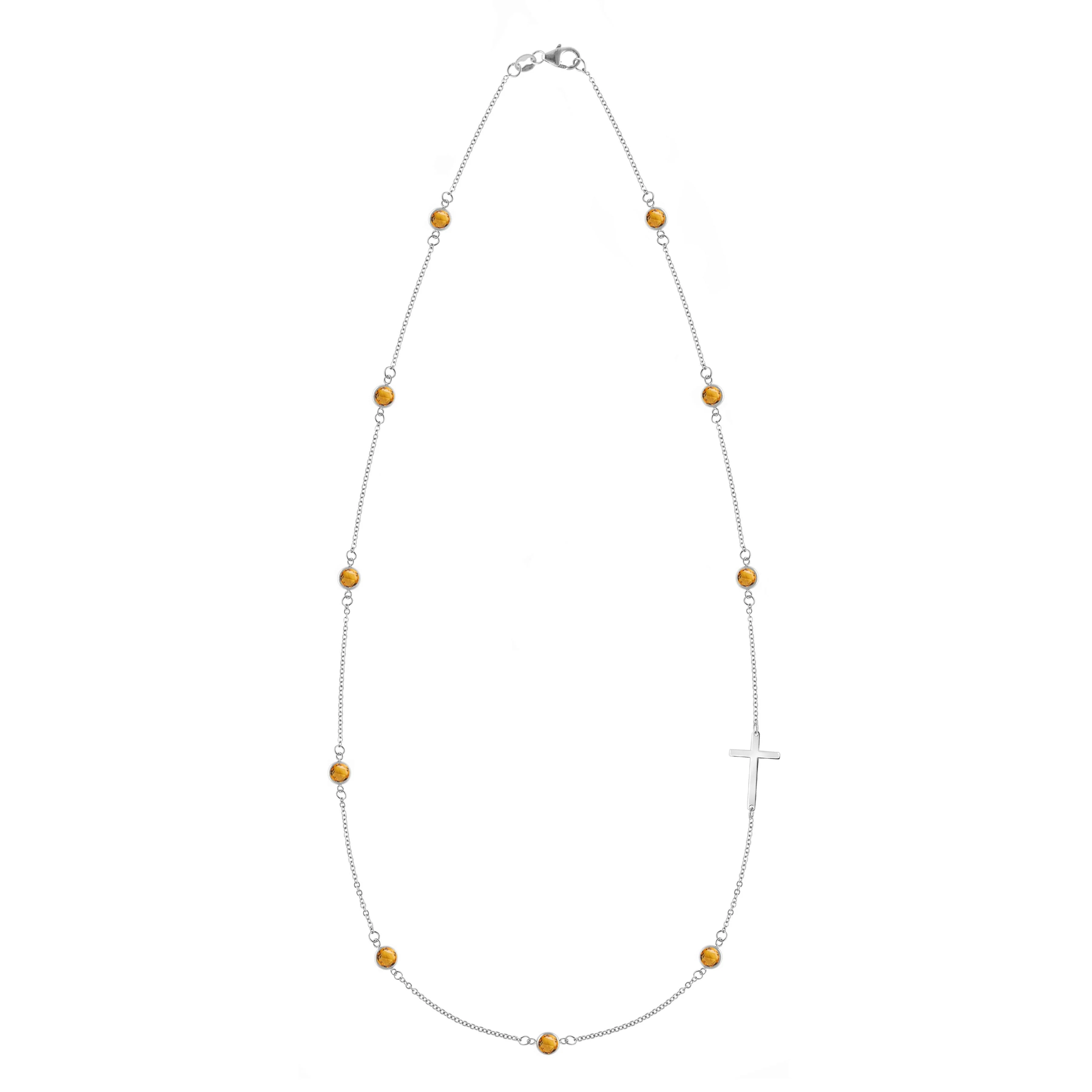 Bayberry Citrine Birthstone Cross Necklace in 14k Gold (November) - Image 5
