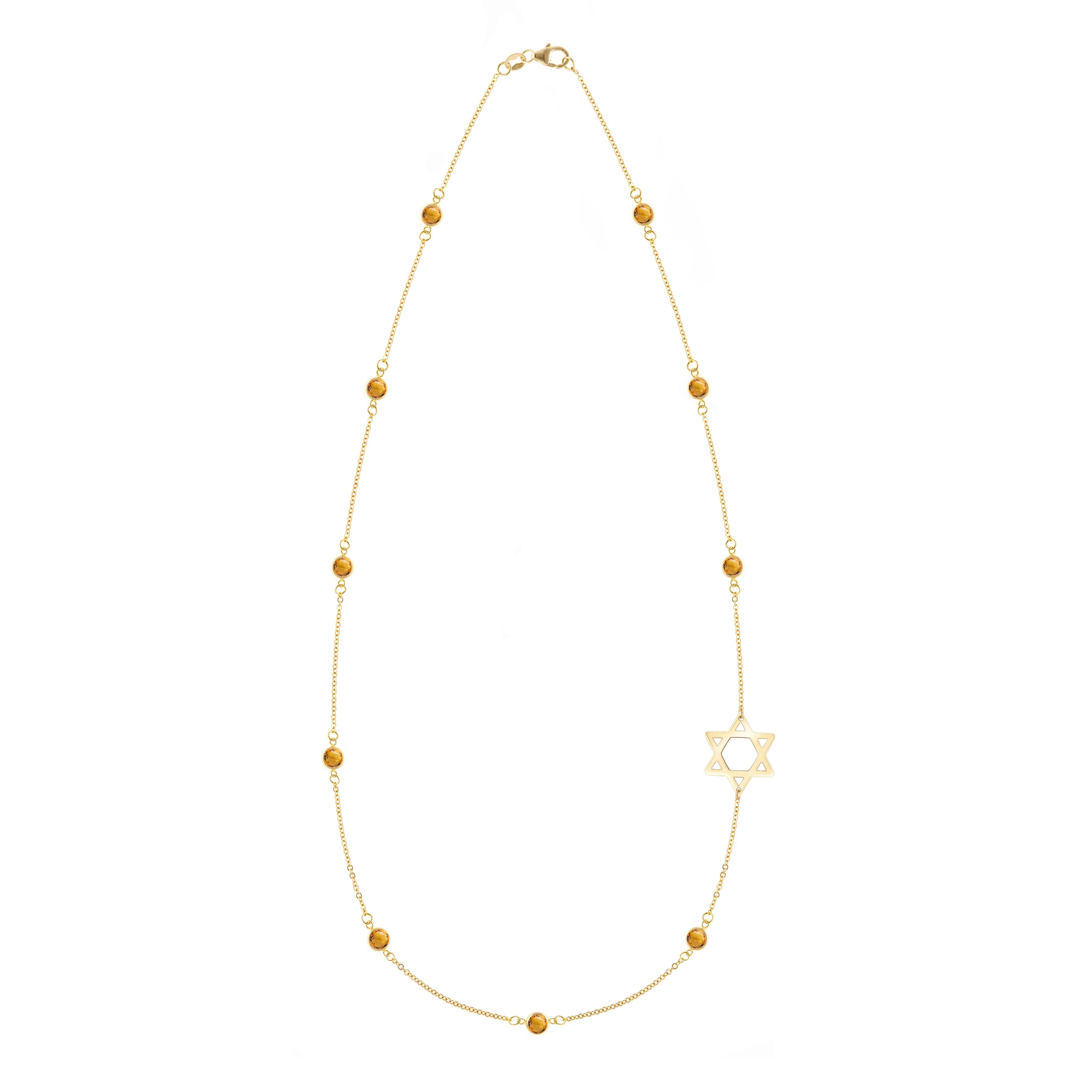 Bayberry Citrine Star of David Necklace in 14k Gold (November)