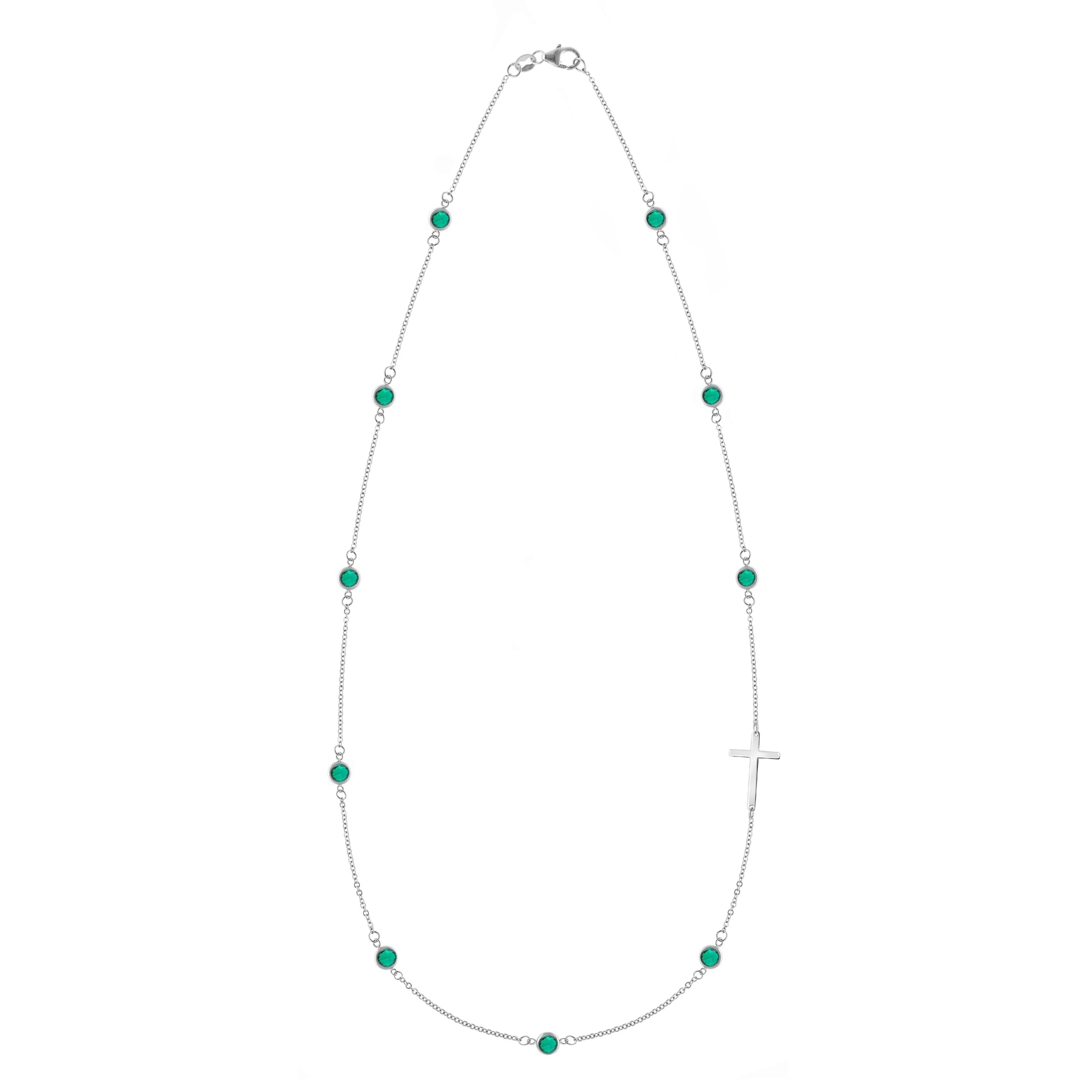Bayberry Emerald Birthstone Cross Necklace in 14k Gold (May) - Image 5