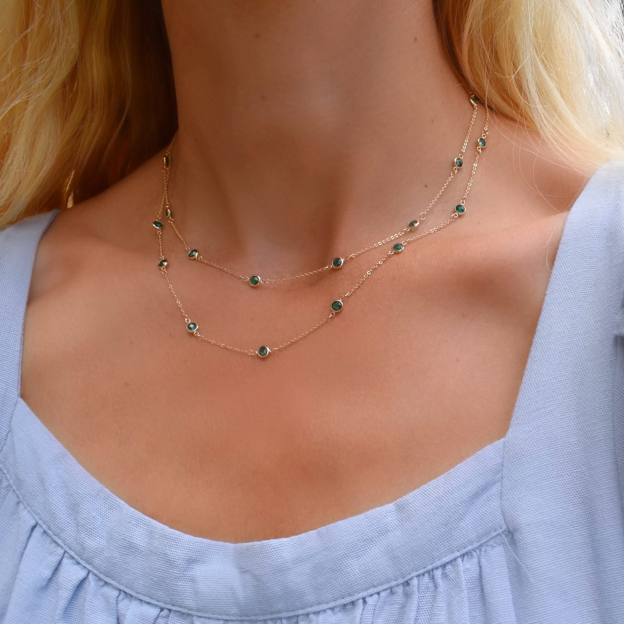Bayberry Emerald Long Necklace in 14k Gold (May) - Image 2