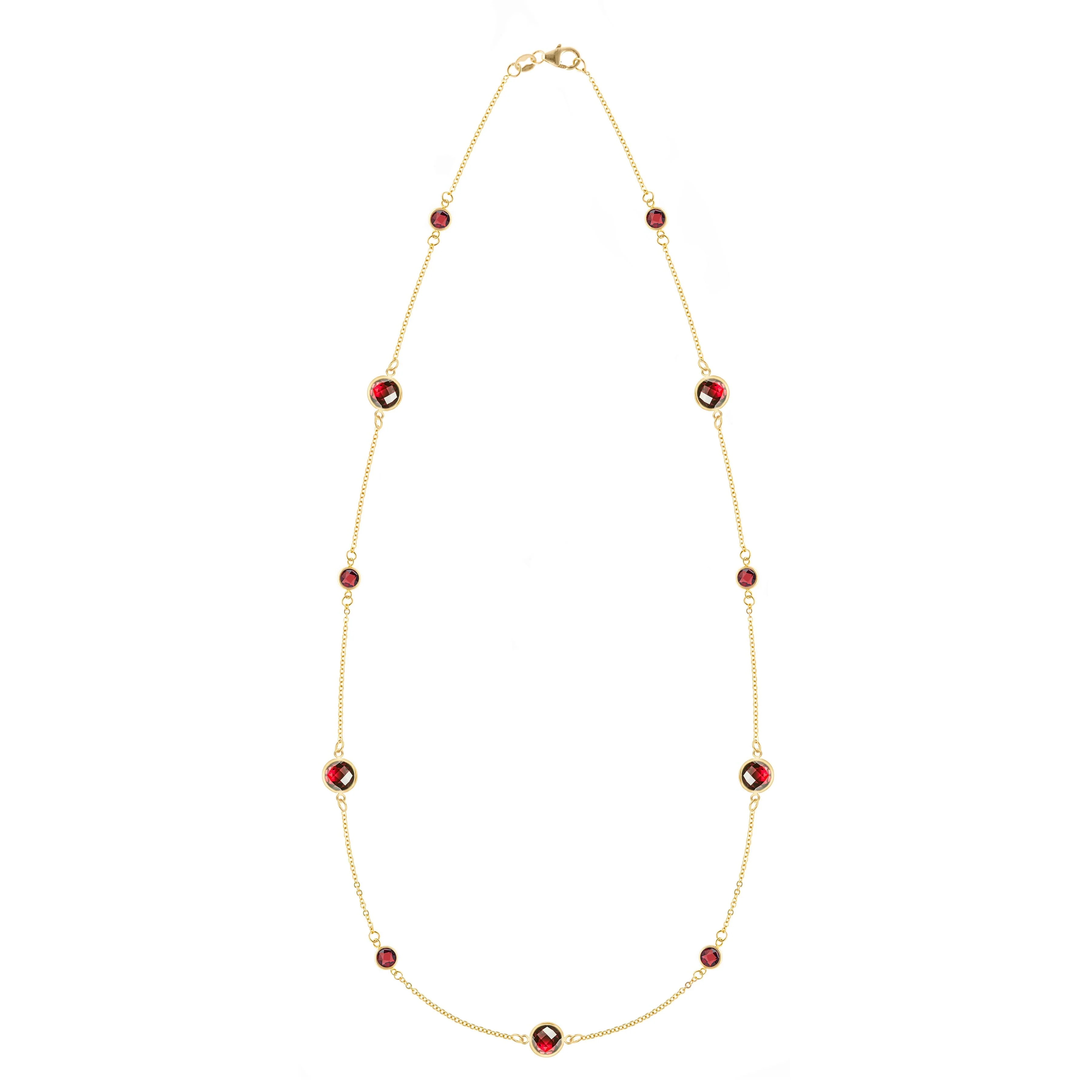 Bayberry Grand & Petite 11 Garnet Necklace in 14k Gold (January)