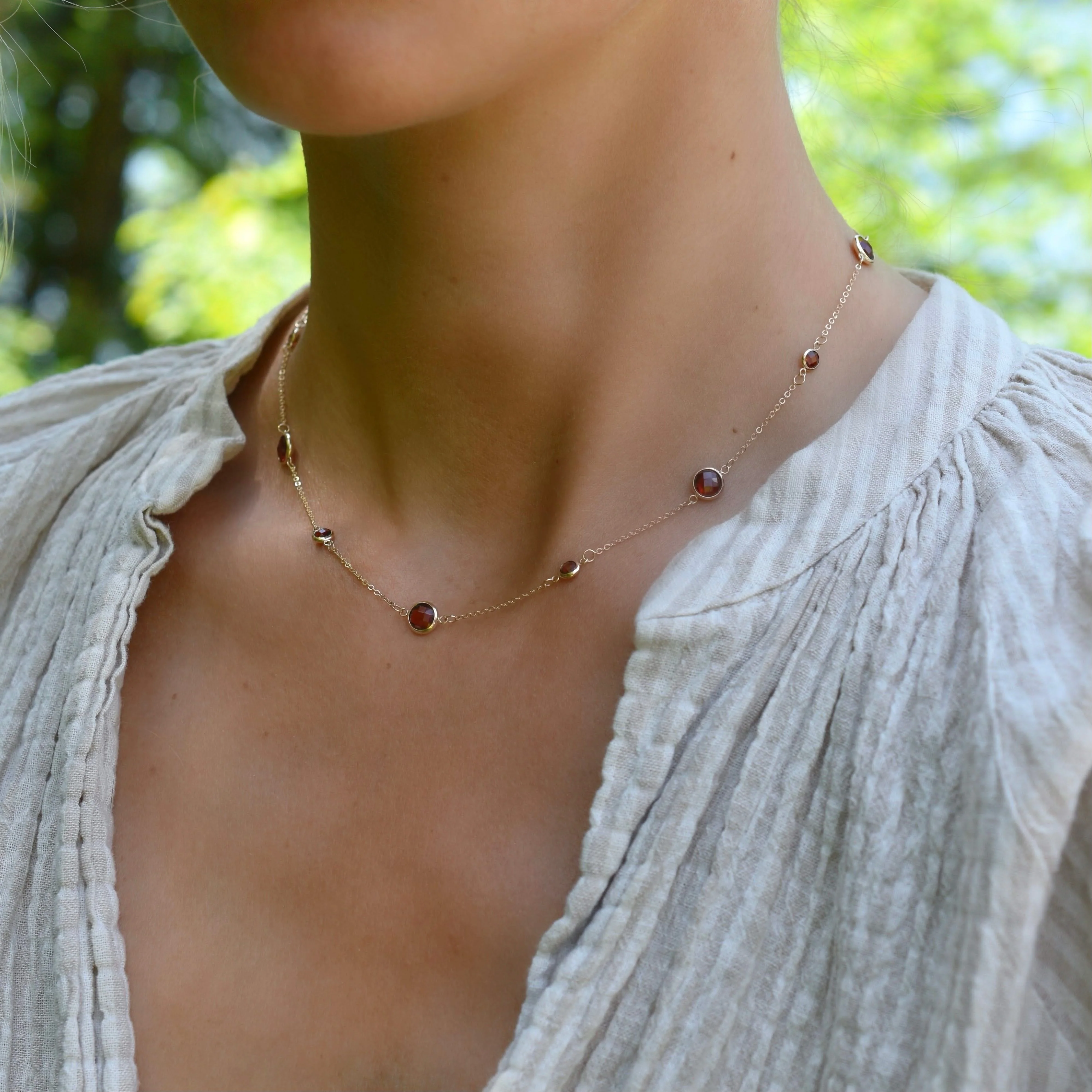 Bayberry Grand & Petite 11 Garnet Necklace in 14k Gold (January) - Image 3