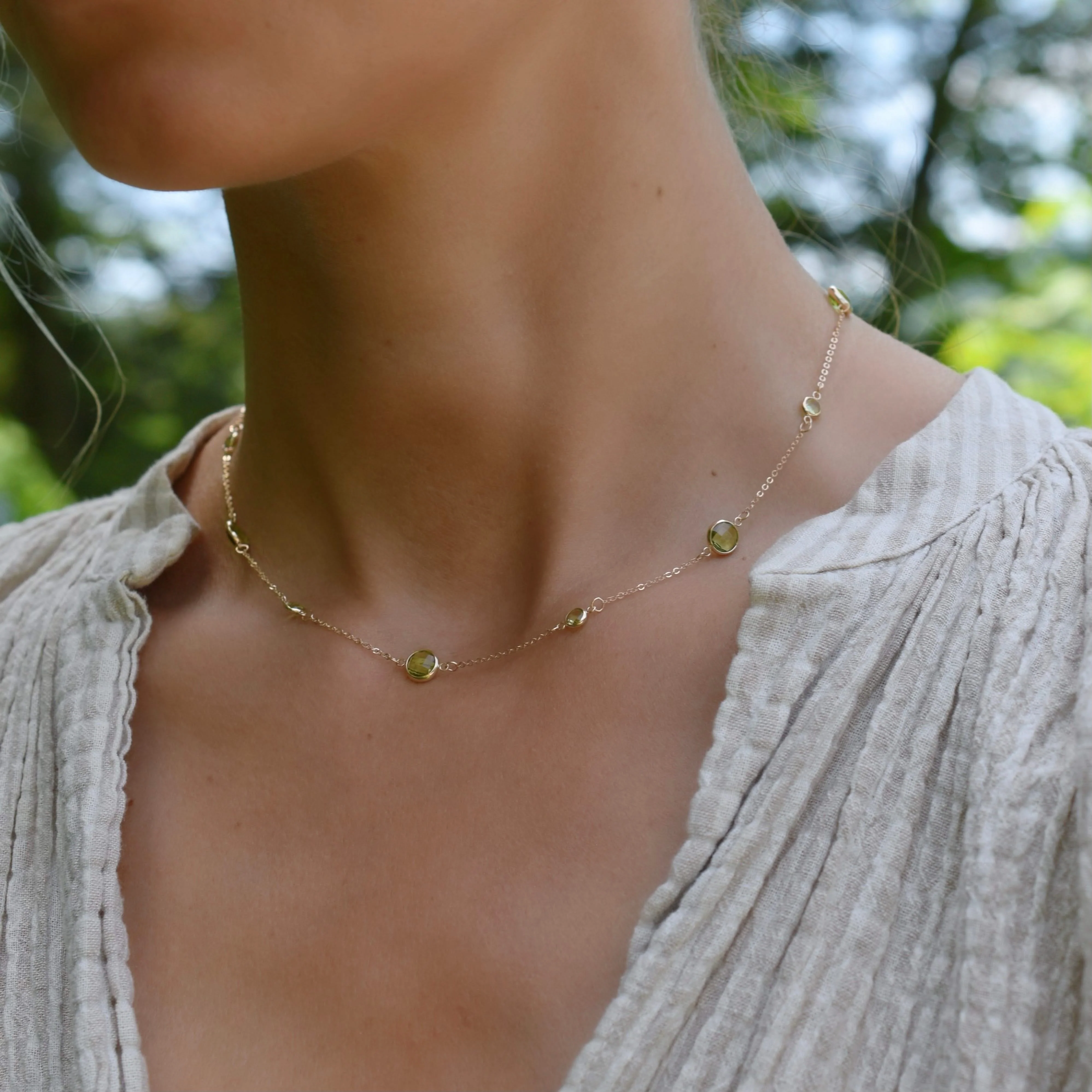 Bayberry Grand & Petite 11 Peridot Necklace in 14k Gold (August) - Image 2