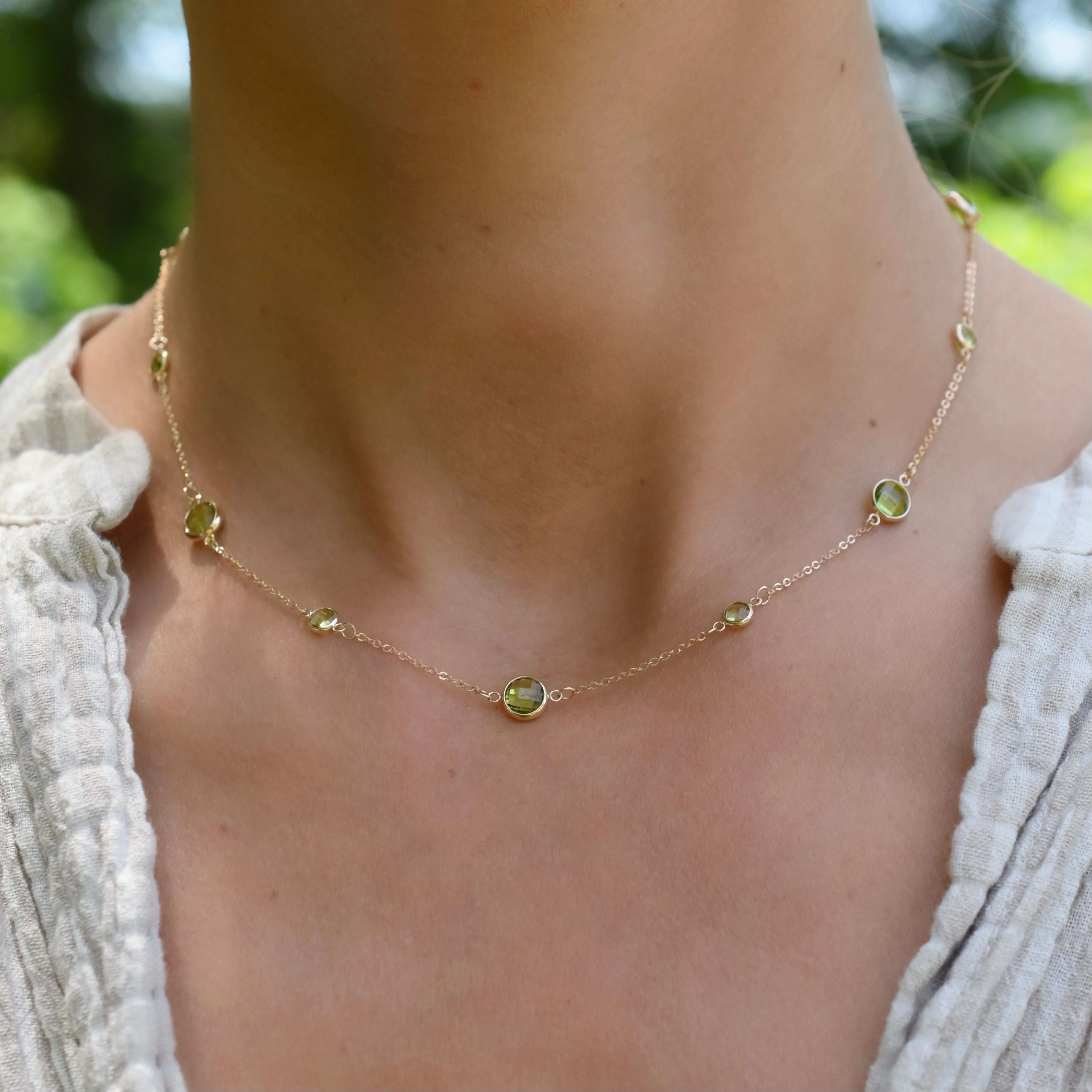 Bayberry Grand & Petite 11 Peridot Necklace in 14k Gold (August) - Image 3
