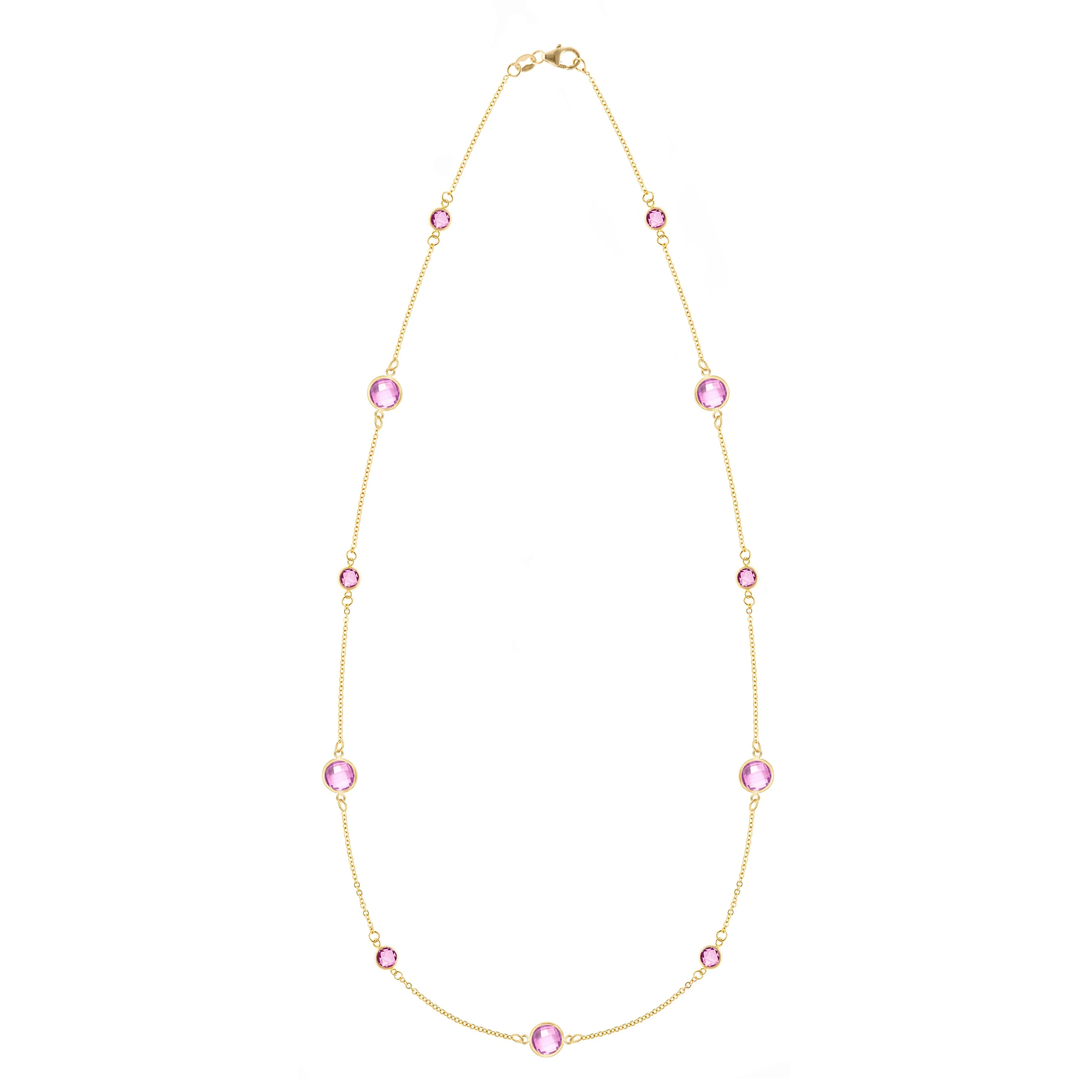 Bayberry Grand & Petite 11 Pink Sapphire Necklace in 14k Gold (October)