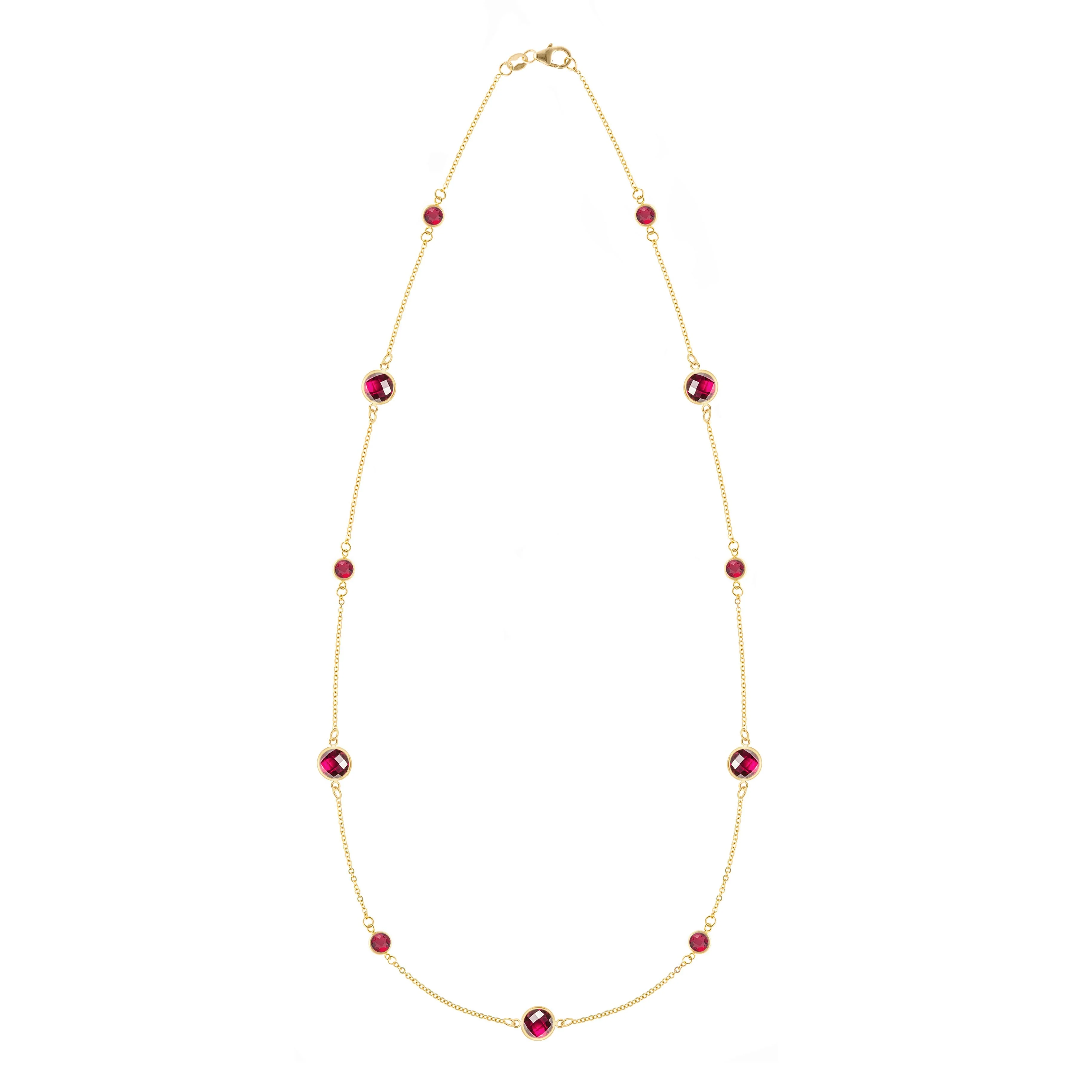 Bayberry Grand & Petite 11 Ruby Necklace in 14k Gold (July)