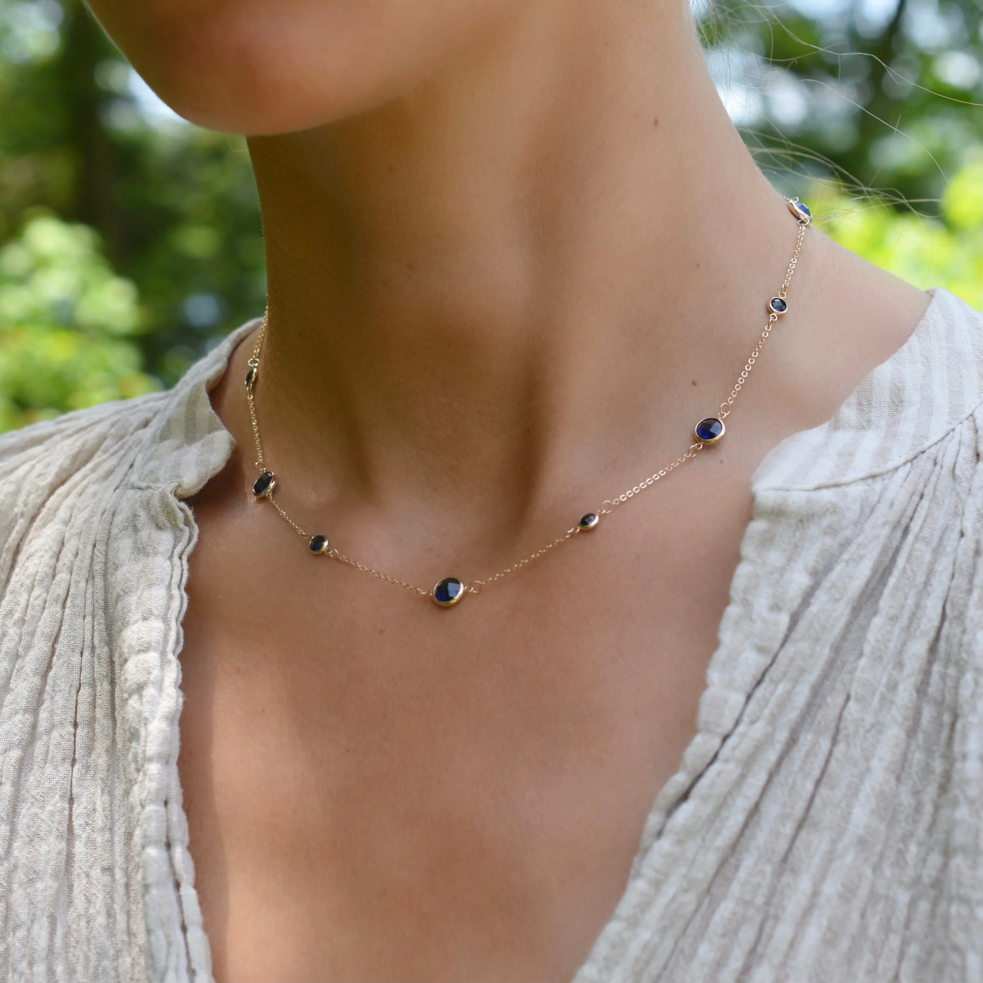Bayberry Grand & Petite 11 Sapphire Necklace in 14k Gold (September) - Image 2