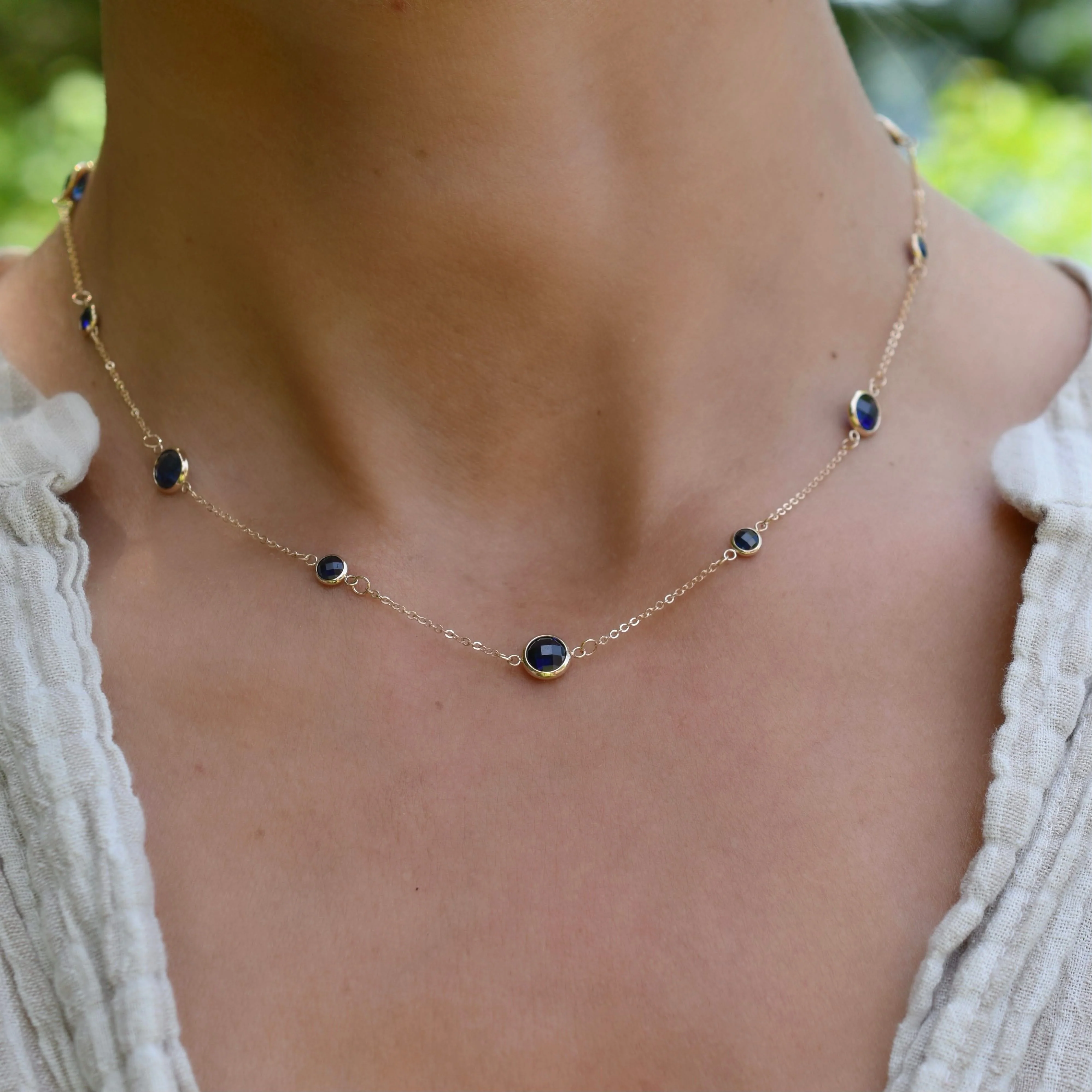 Bayberry Grand & Petite 11 Sapphire Necklace in 14k Gold (September) - Image 3