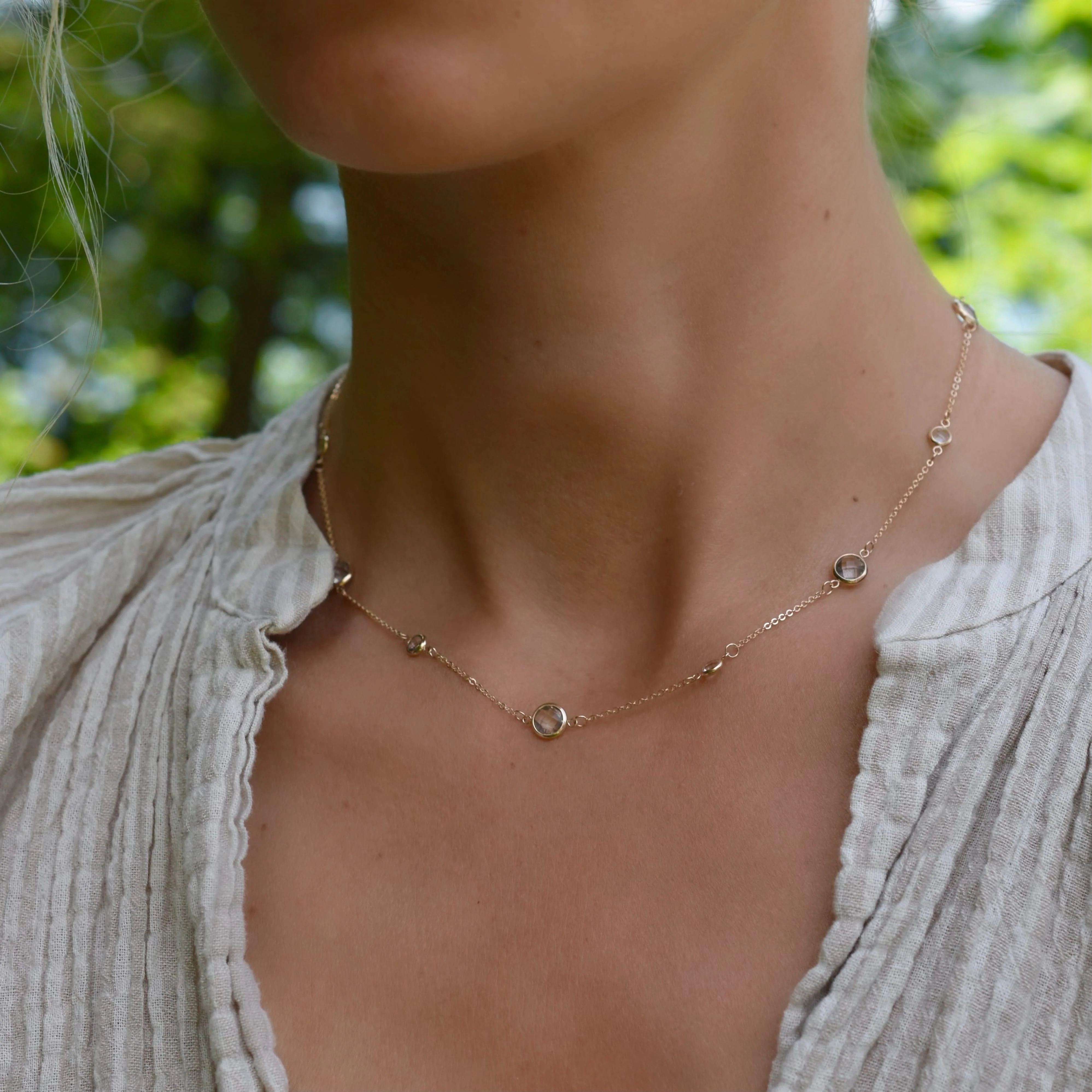 Bayberry Grand & Petite 11 White Topaz Necklace in 14k Gold (April) - Image 2