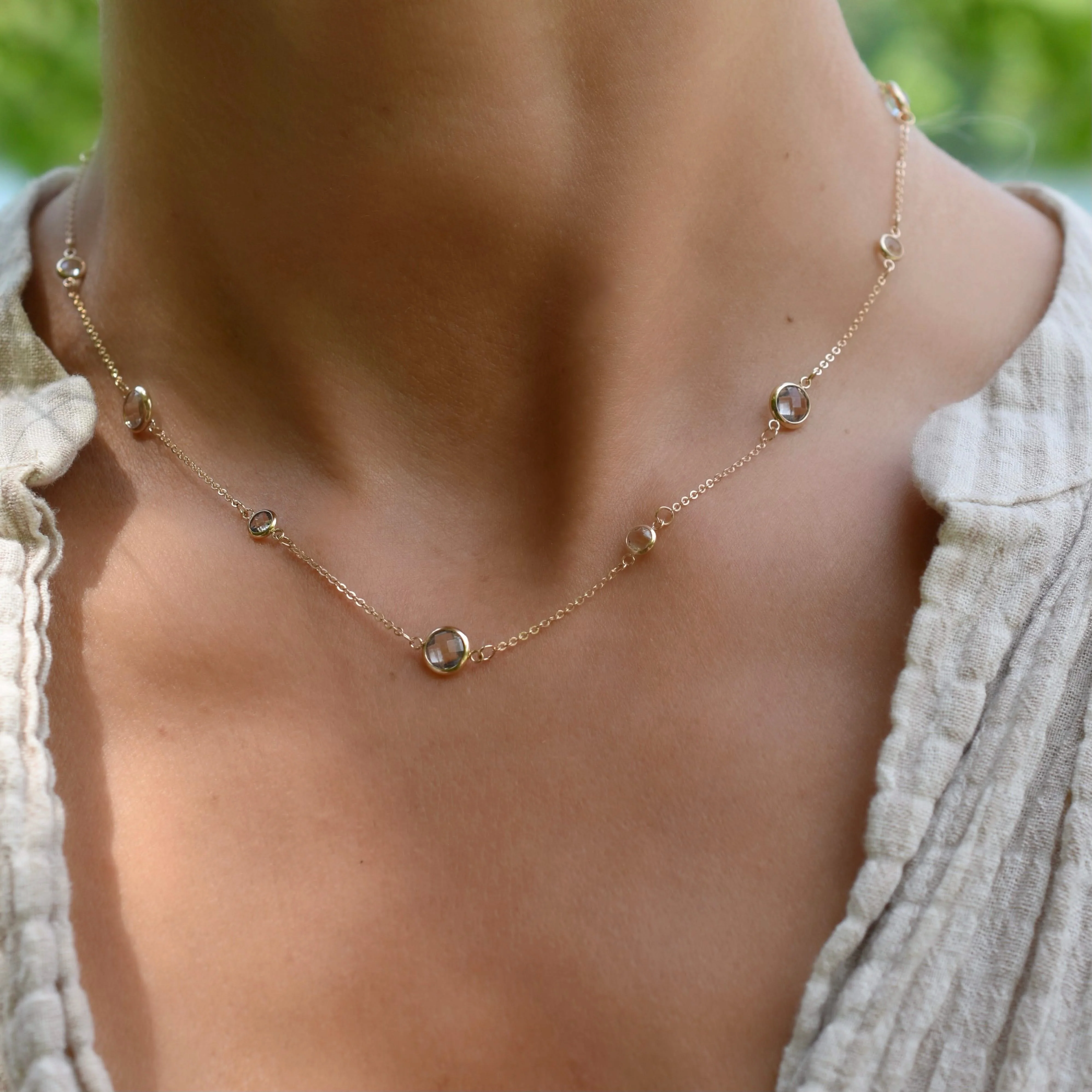 Bayberry Grand & Petite 11 White Topaz Necklace in 14k Gold (April) - Image 3