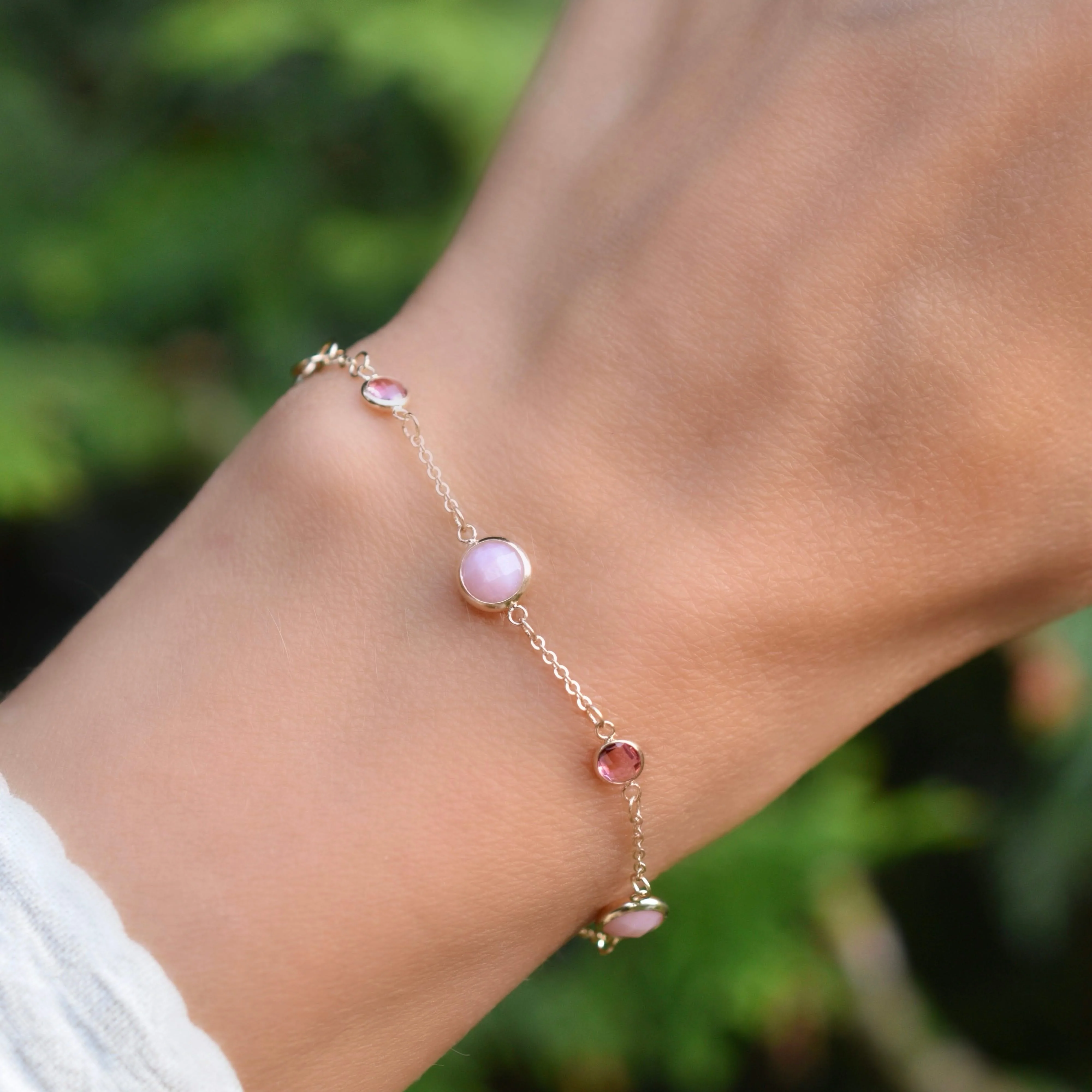 Bayberry Grand & Petite 7 Pink Opal & Pink Sapphire Bracelet in 14k Gold (October) - Image 2