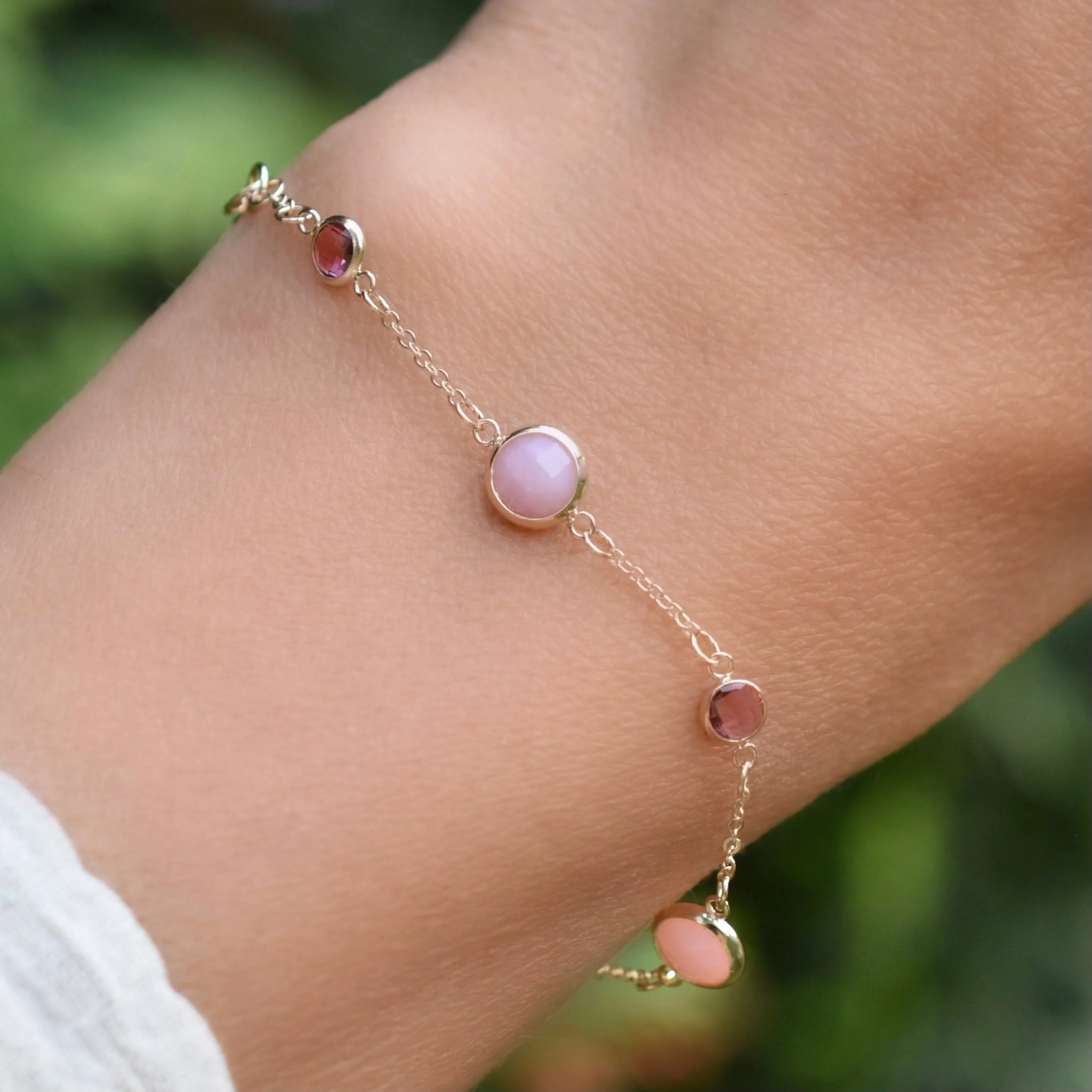 Bayberry Grand & Petite 7 Pink Opal & Pink Sapphire Bracelet in 14k Gold (October) - Image 3