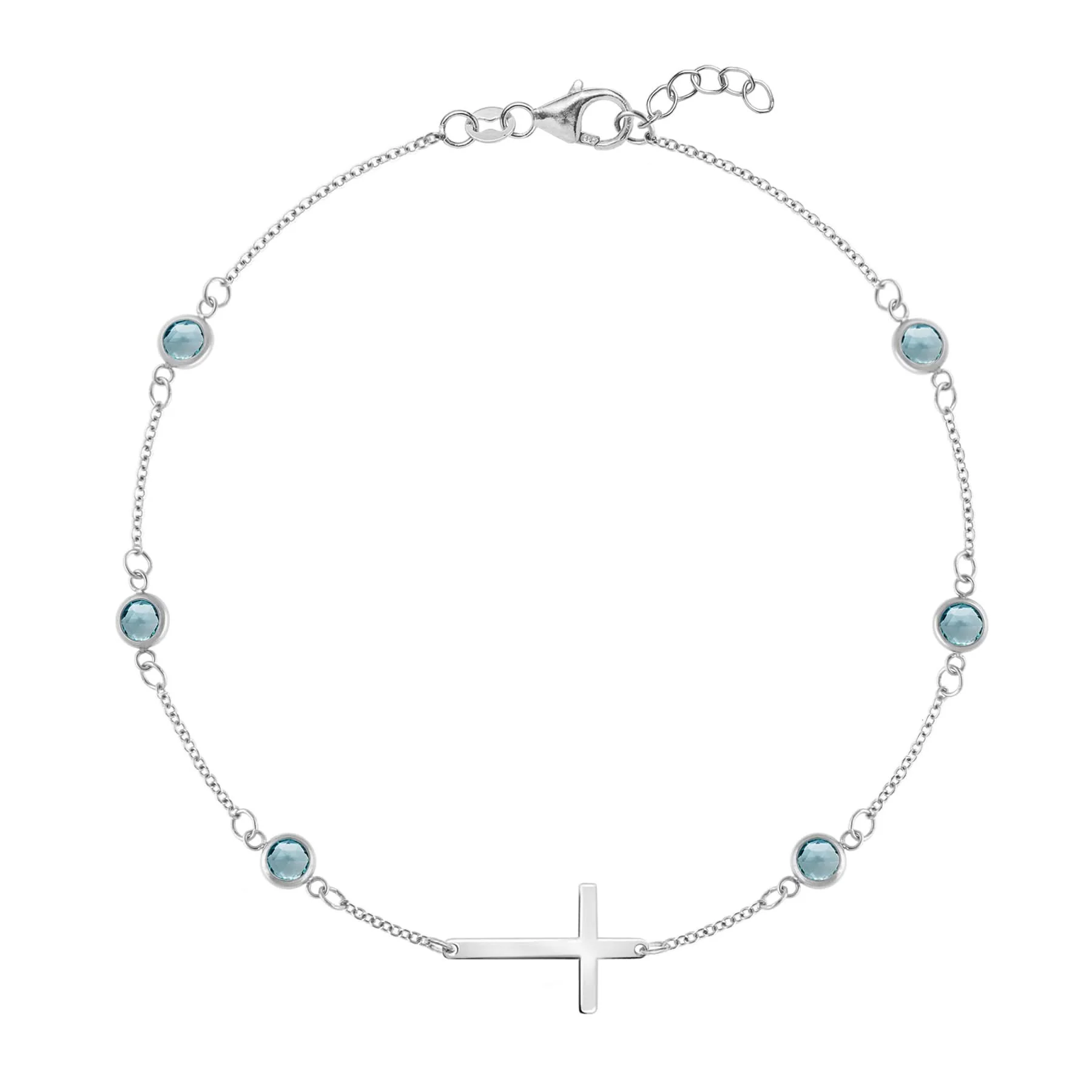 Bayberry Nantucket Blue Topaz Birthstone Cross Bracelet in 14k Gold (December) - Image 5