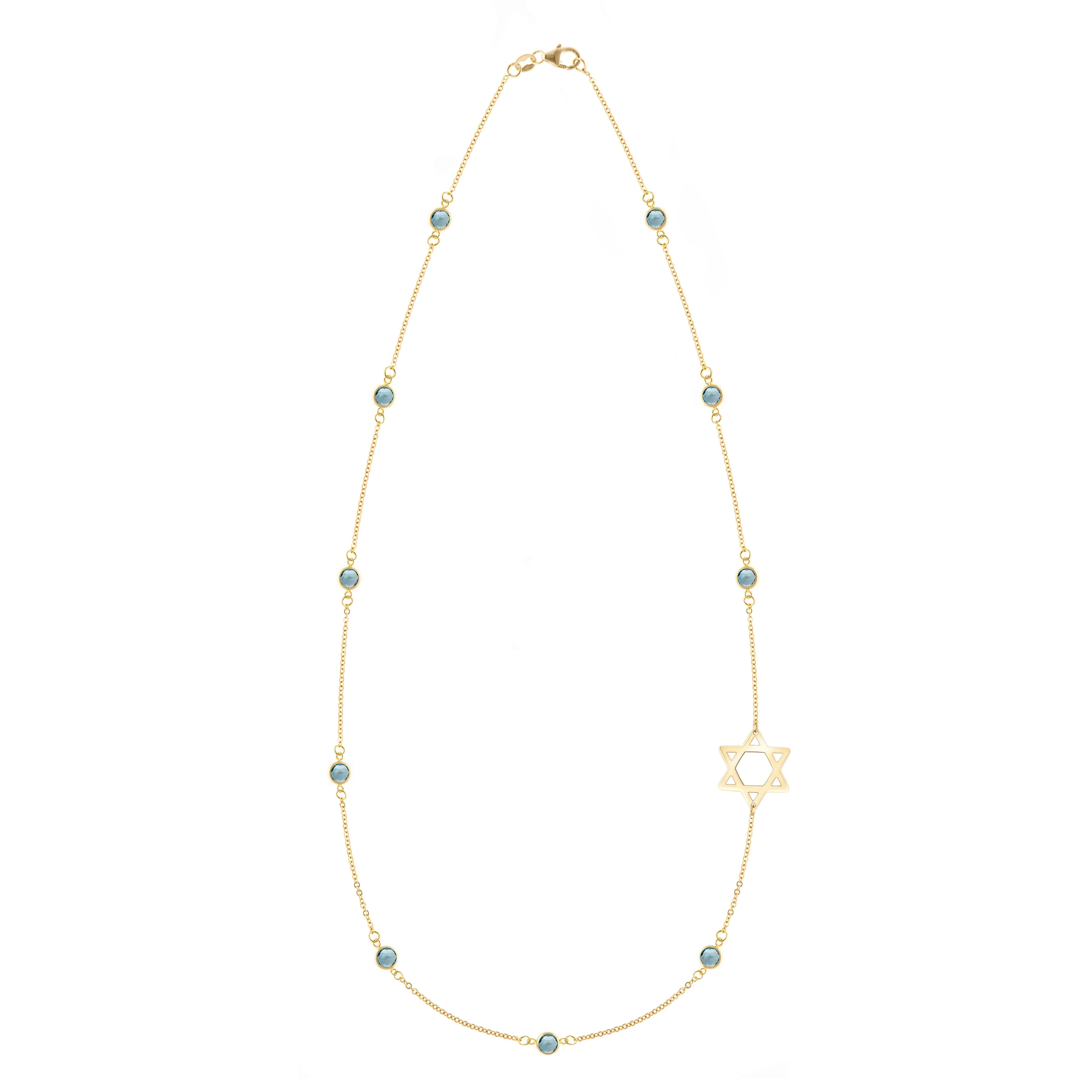 Bayberry Nantucket Blue Topaz Star of David Necklace in 14k Gold (December)
