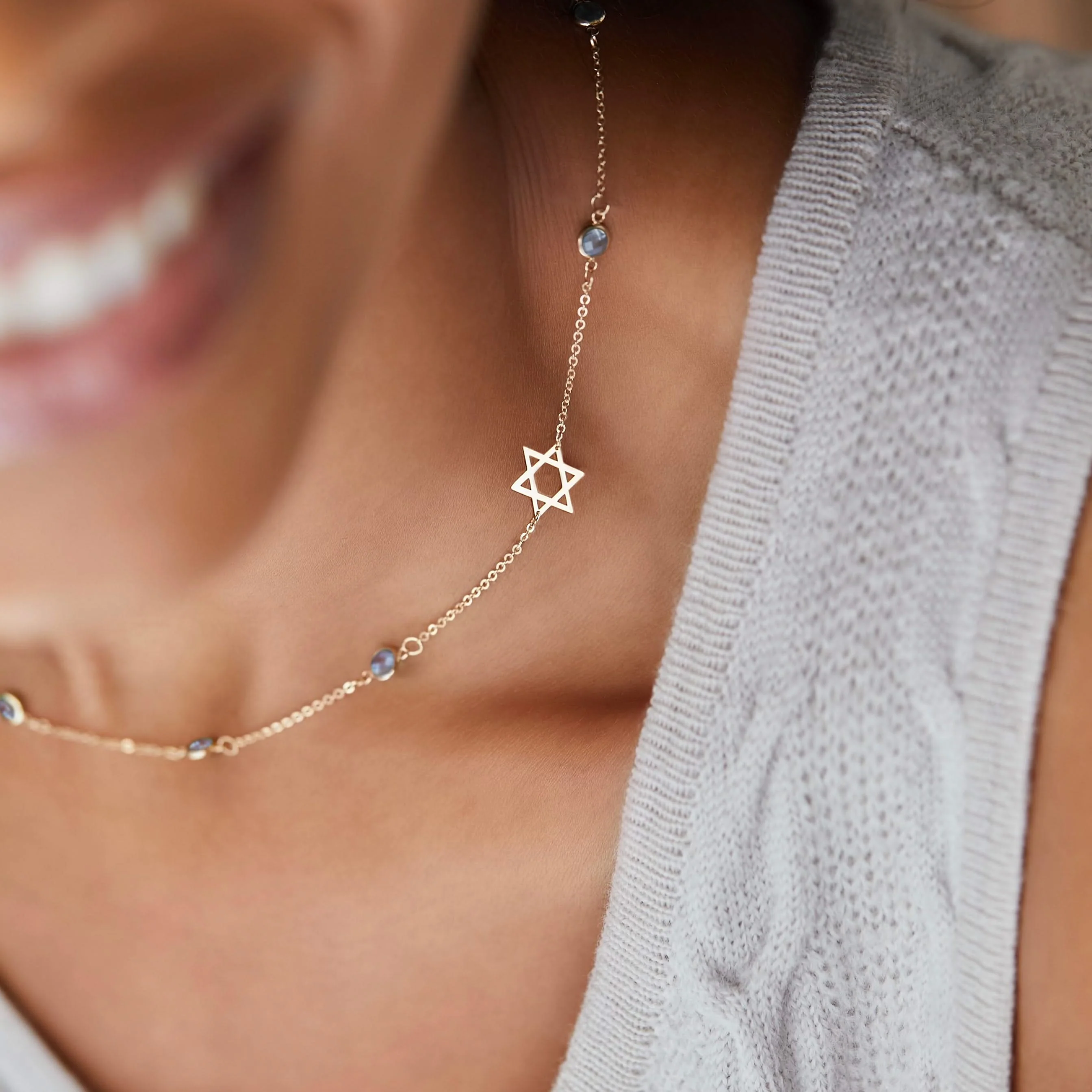 Bayberry Nantucket Blue Topaz Star of David Necklace in 14k Gold (December) - Image 2