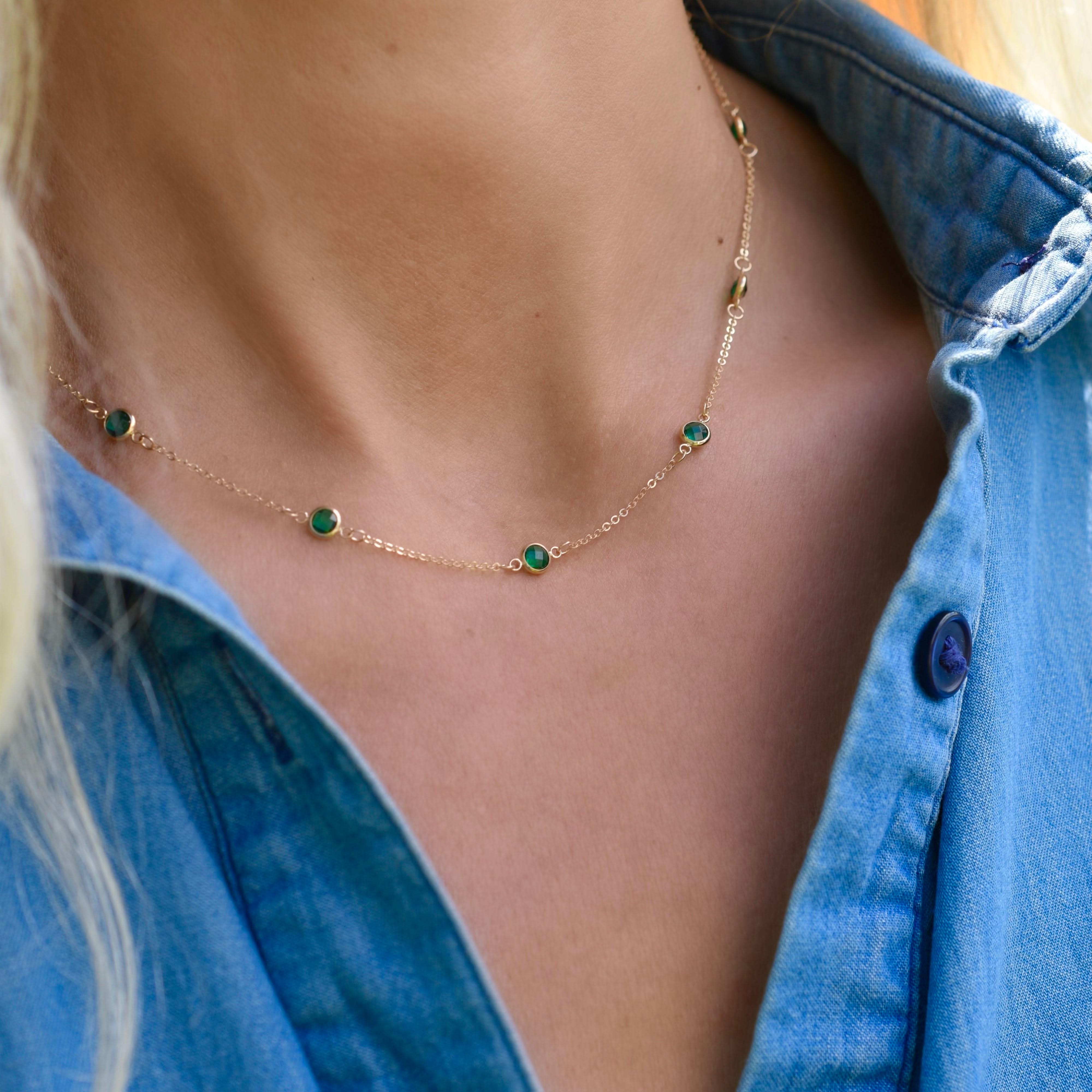 Bayberry 11 Emerald Necklace in 14k Gold (May) - Image 7