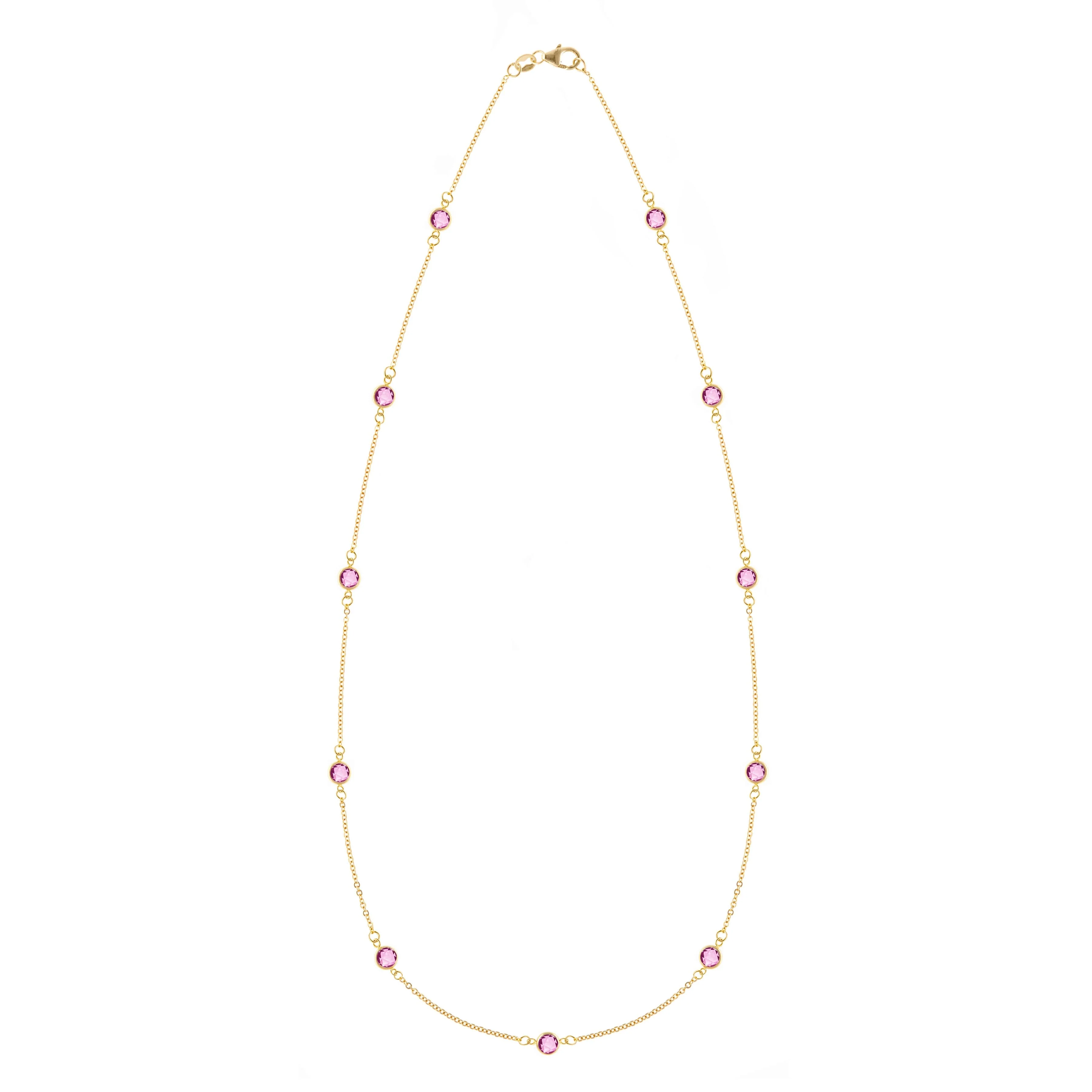Bayberry 11 Pink Sapphire Necklace in 14k Gold (October)