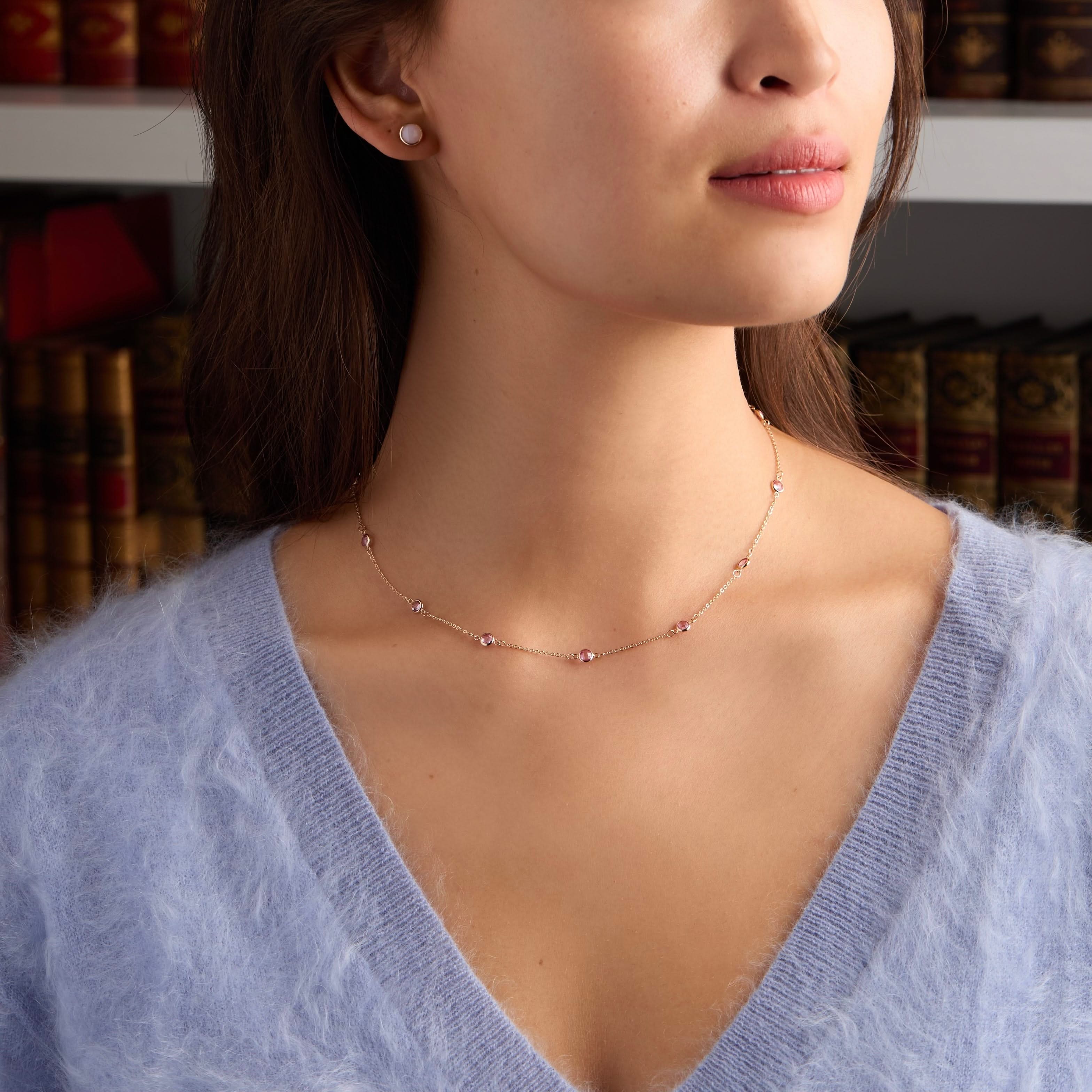 Bayberry 11 Pink Sapphire Necklace in 14k Gold (October) - Image 2