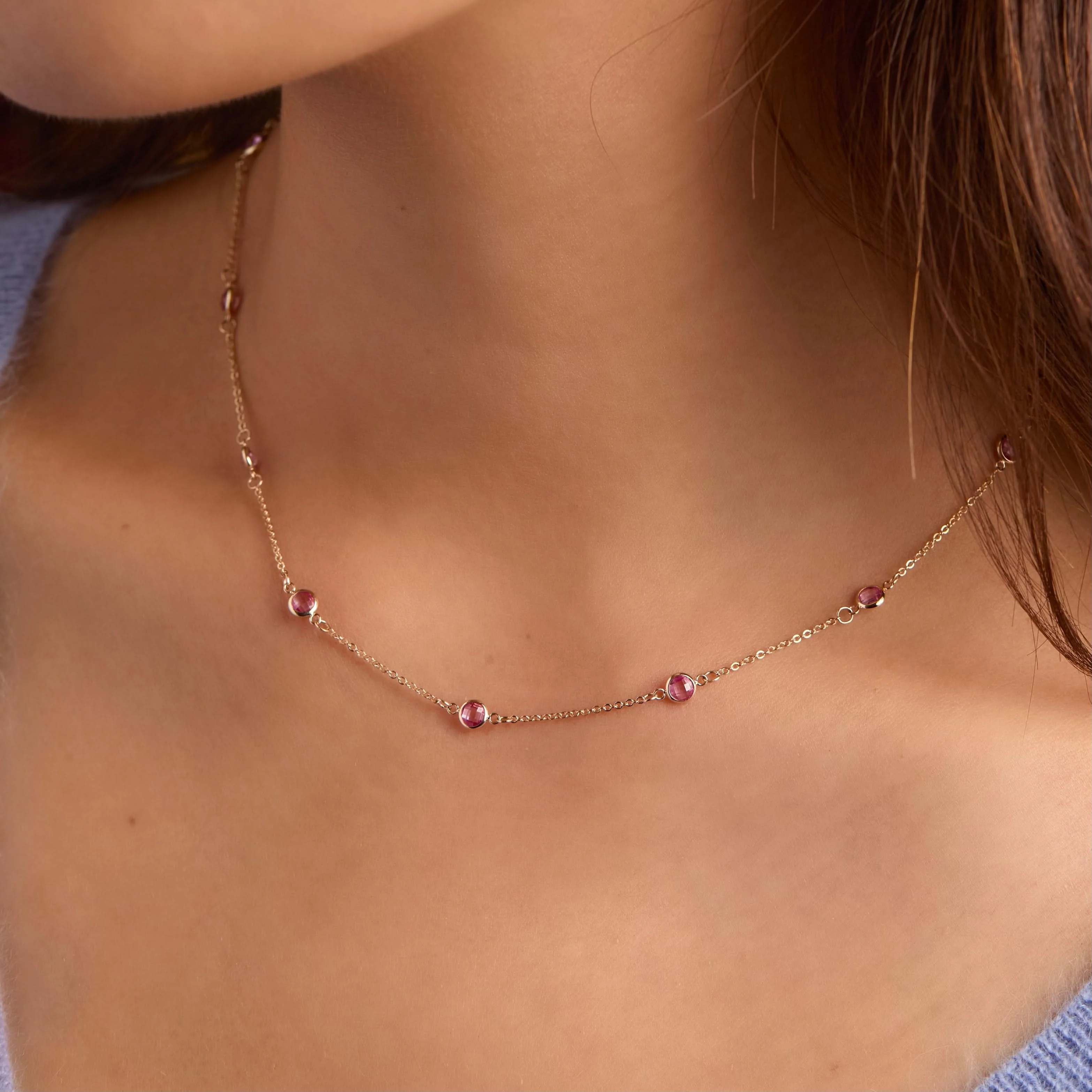 Bayberry 11 Pink Sapphire Necklace in 14k Gold (October) - Image 3