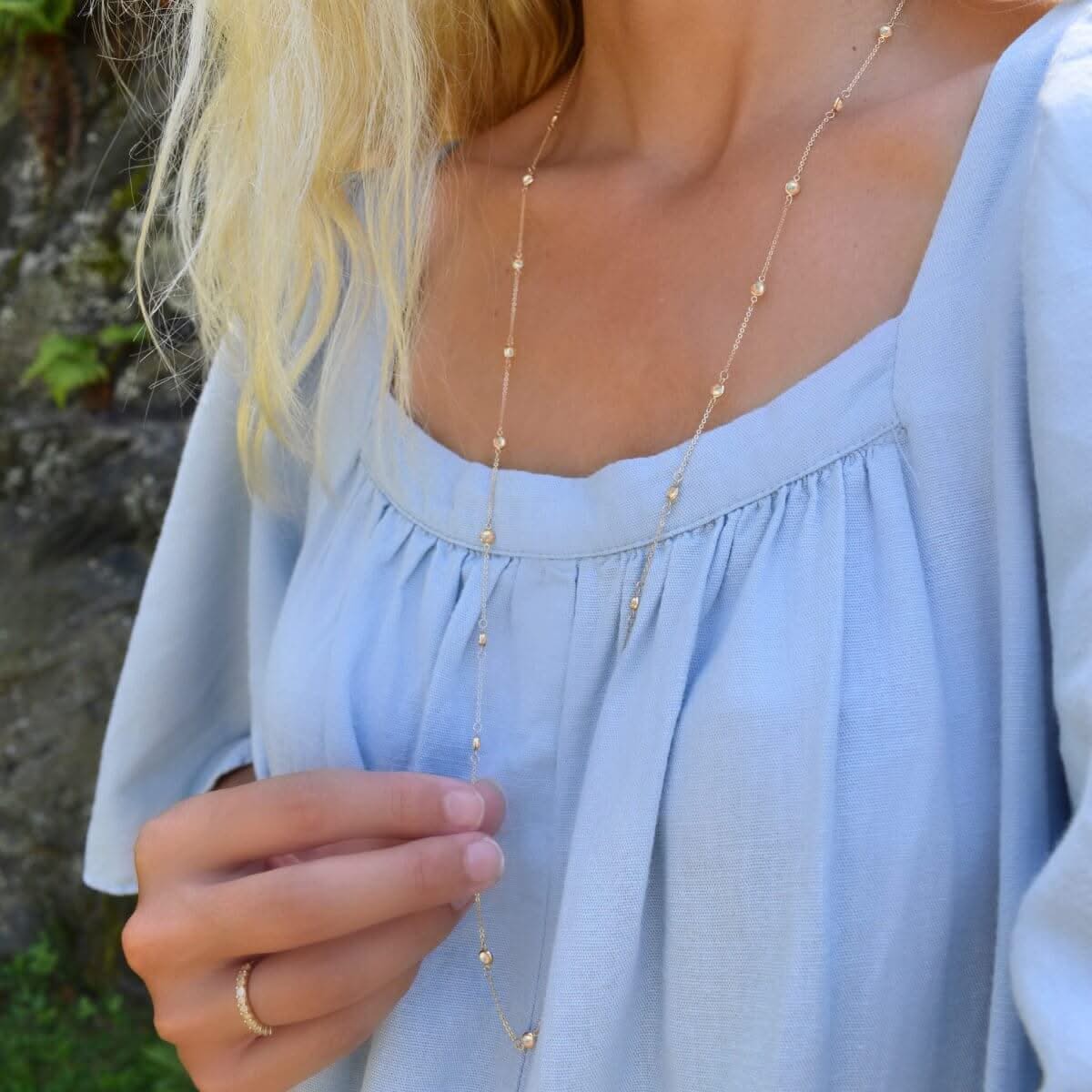 Bayberry Opal Long Necklace in 14k Gold (October) - Image 2