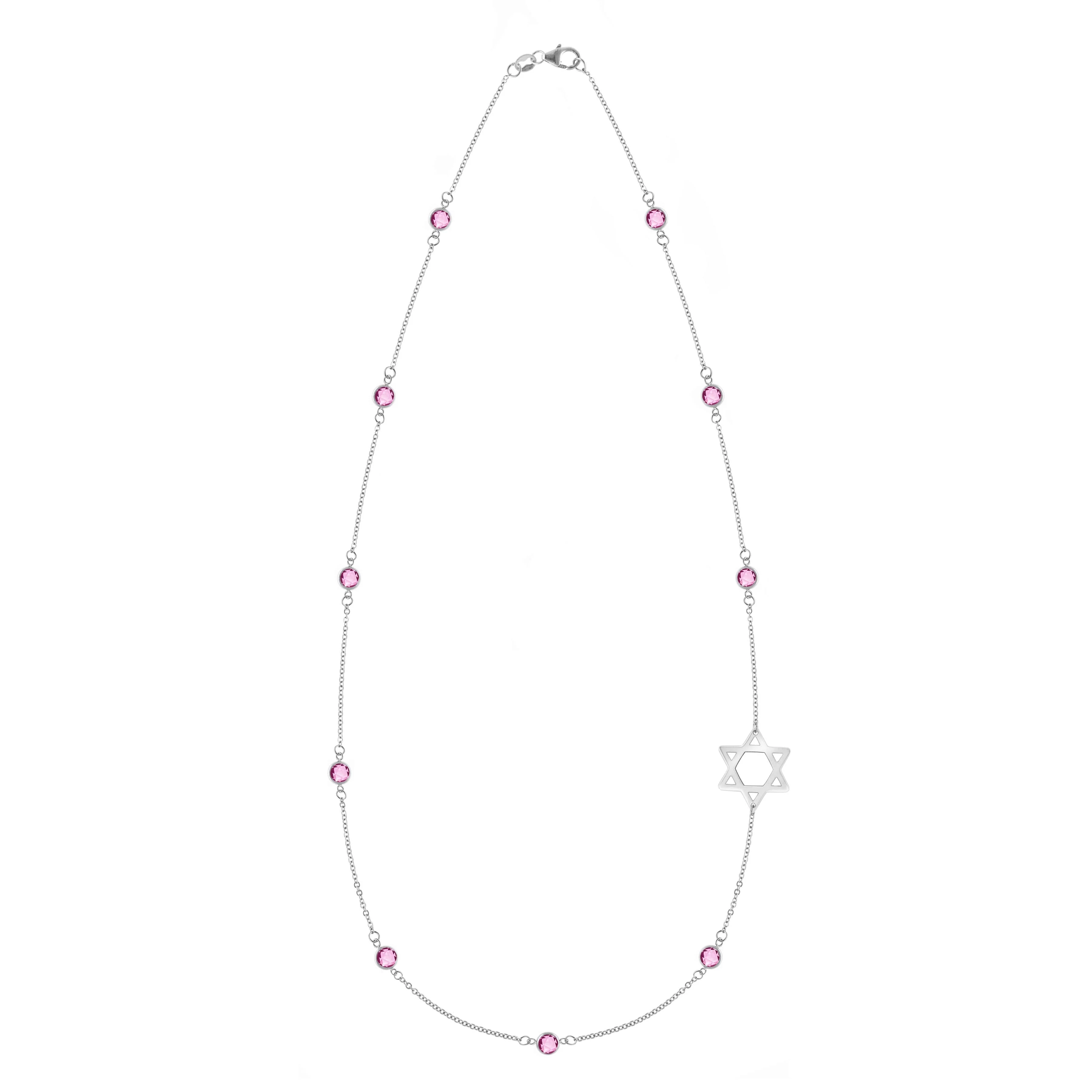 Bayberry Pink Sapphire Star of David Necklace in 14k Gold (October) - Image 5