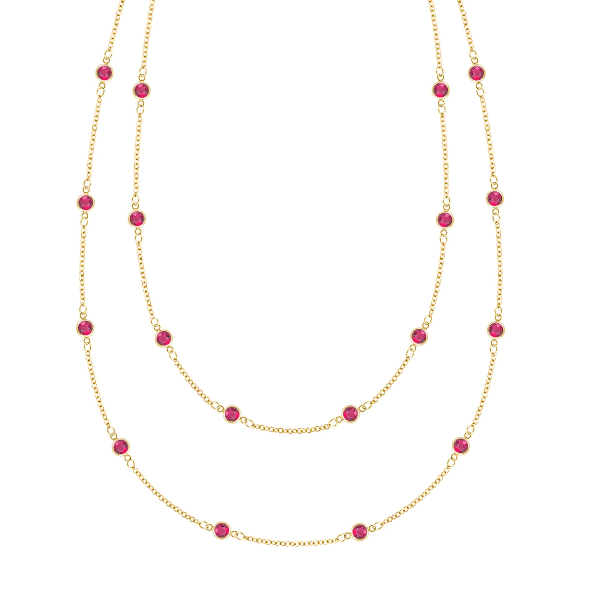 Bayberry Ruby Long Necklace in 14k Gold (July)