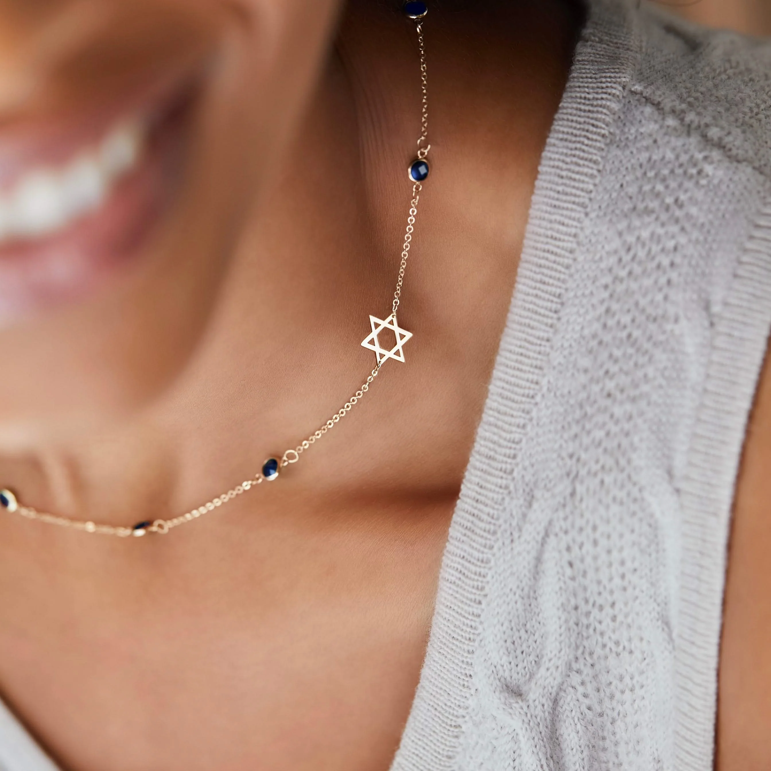 Bayberry Sapphire Star of David Necklace in 14k Gold (September) - Image 2