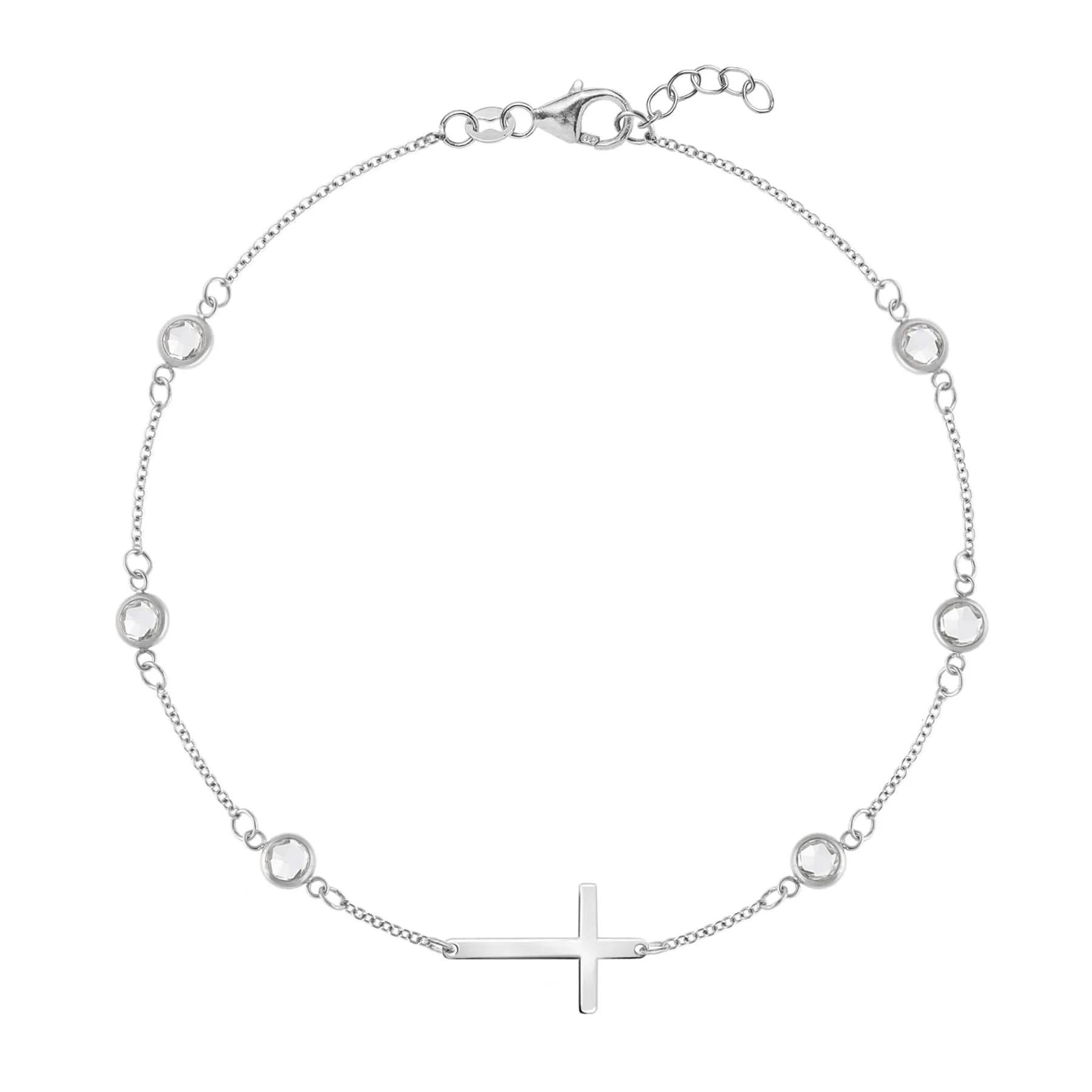 Bayberry White Topaz Birthstone Cross Bracelet in 14k Gold (April) - Image 5