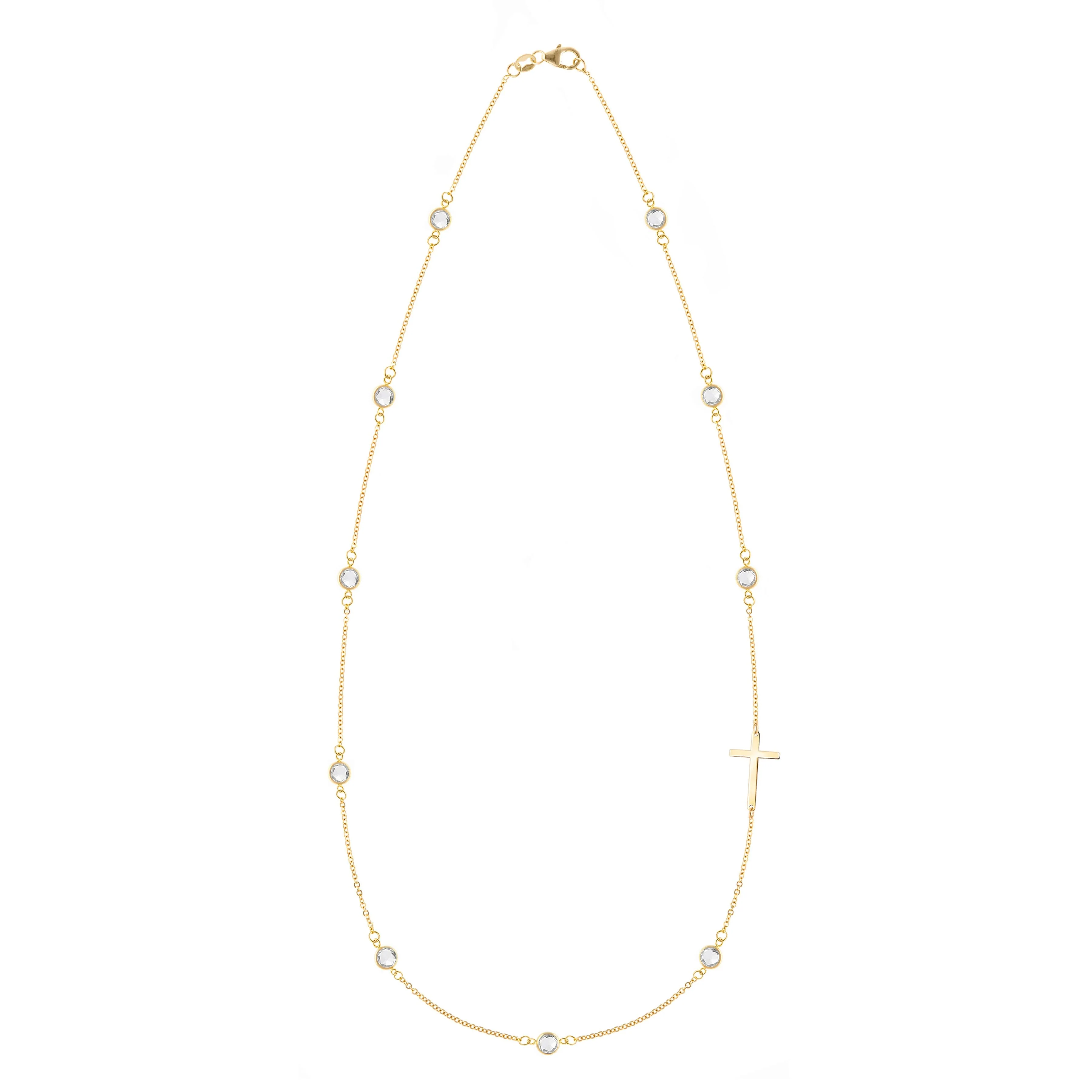 Bayberry White Topaz Birthstone Cross Necklace in 14k Gold (April)