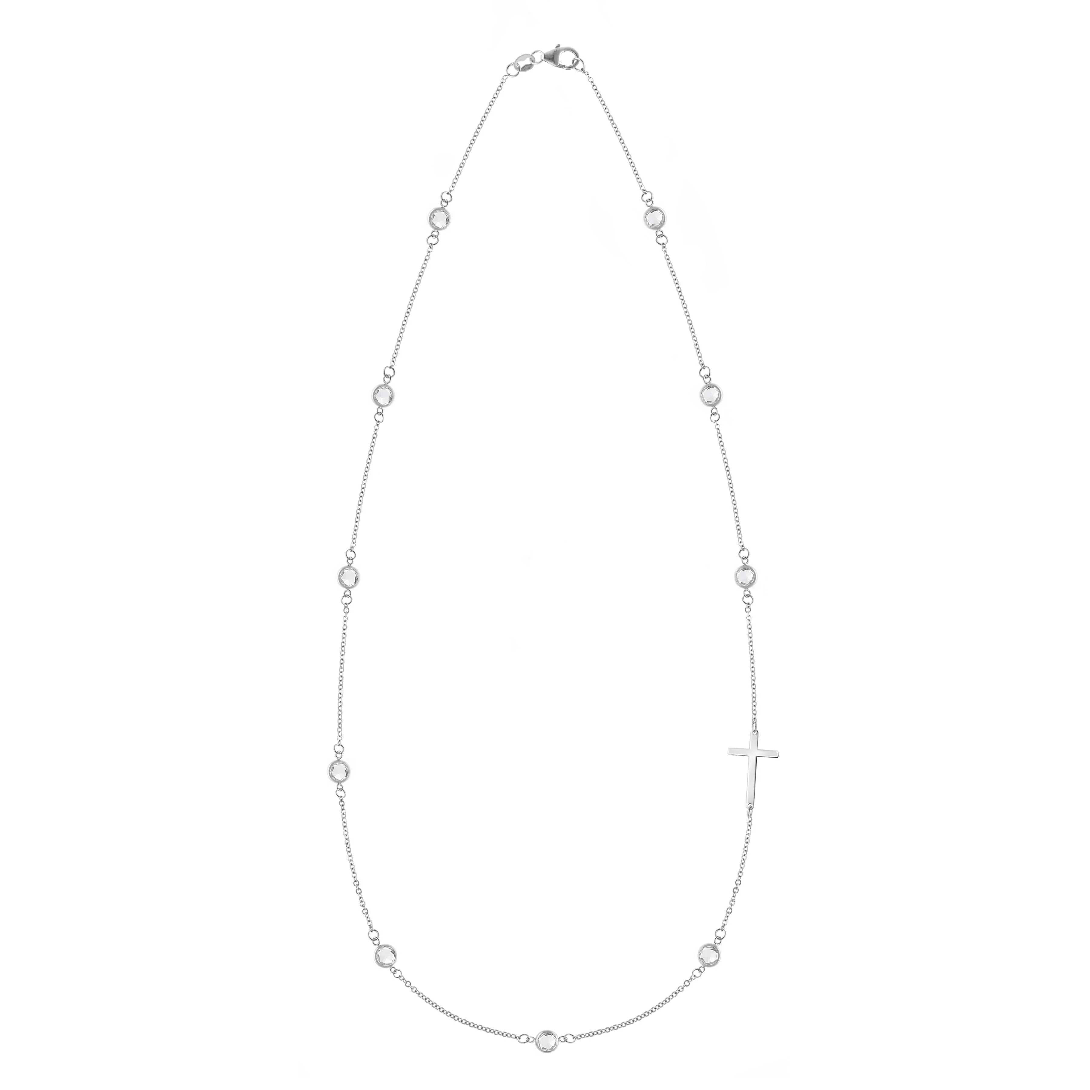 Bayberry White Topaz Birthstone Cross Necklace in 14k Gold (April) - Image 5
