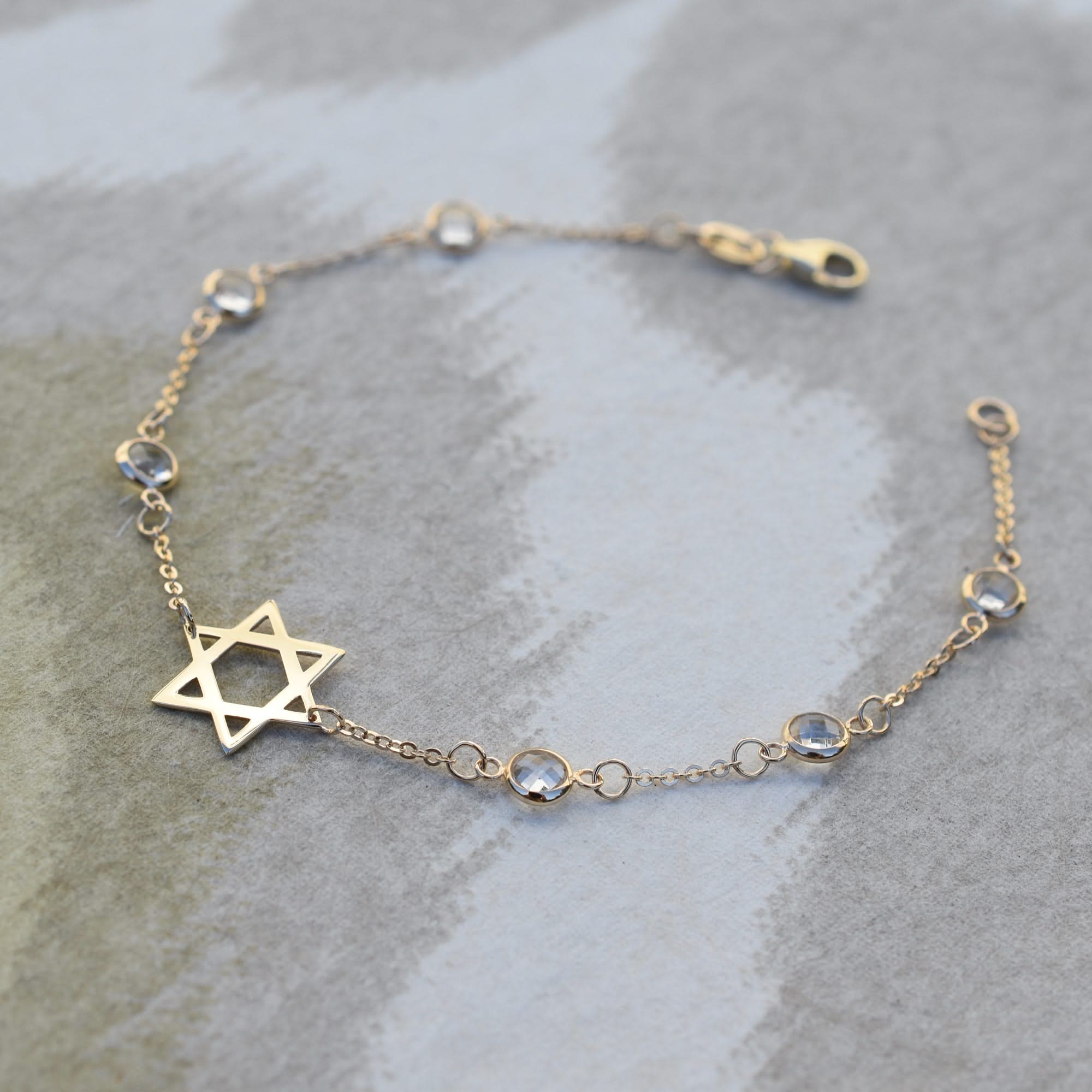 Bayberry White Topaz Star of David Bracelet in 14k Gold (April) - Image 3