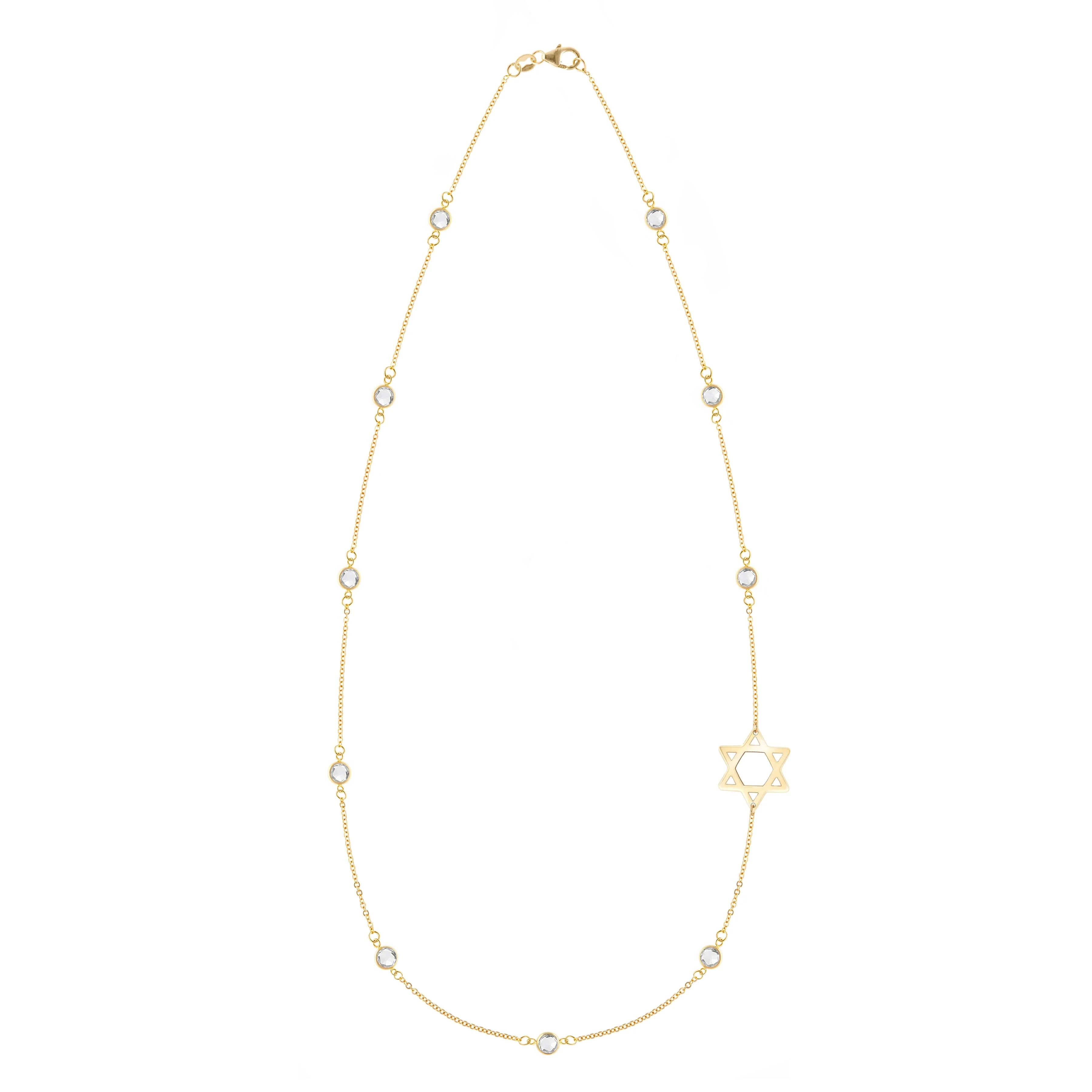 Bayberry White Topaz Star of David Necklace in 14k Gold (April)