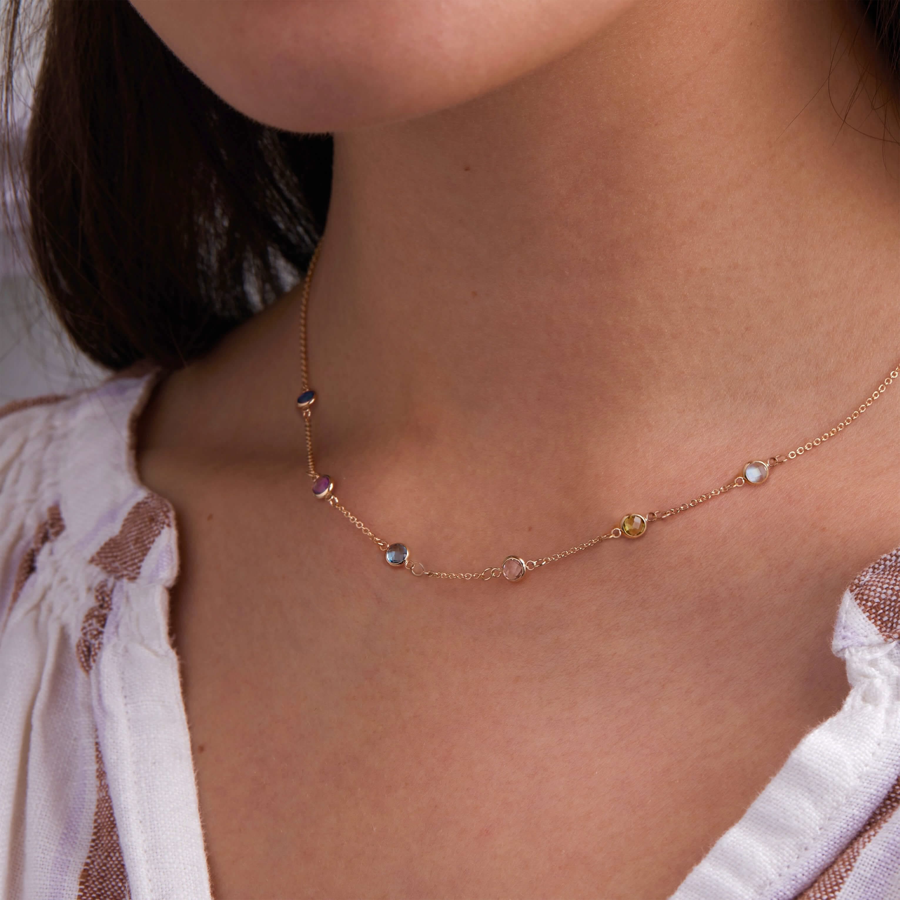 Petite 6 Birthstone Necklace in 14k Gold - Image 3